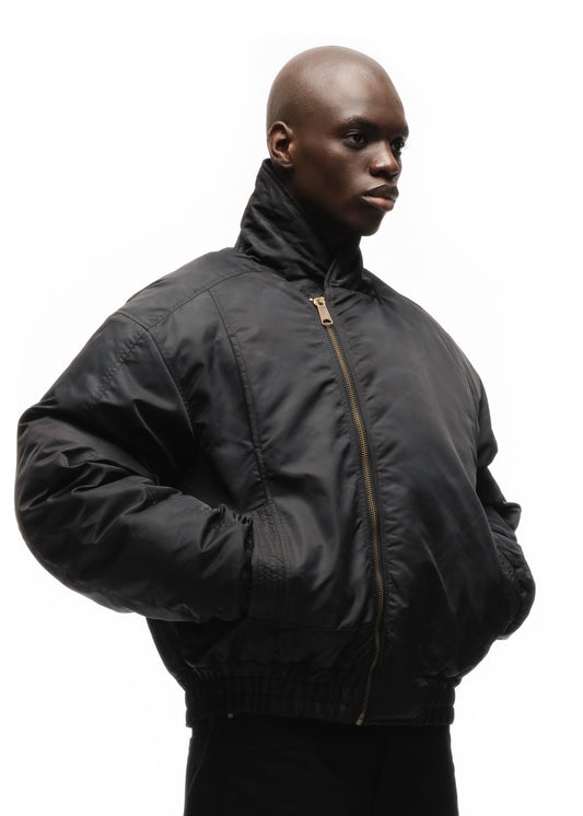 ASYMMETRICAL ZIP BOMBER JACKET BLACK