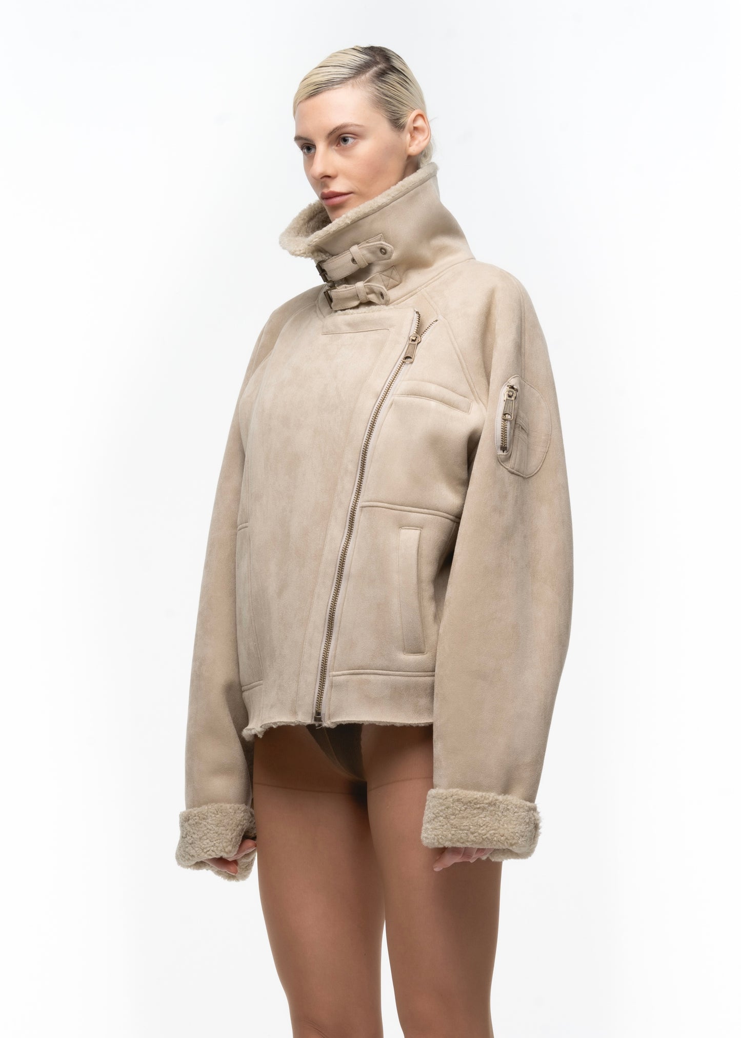 HEAVY FLIGHT SHEARLING JACKET BEIGE WOMEN'S CUT