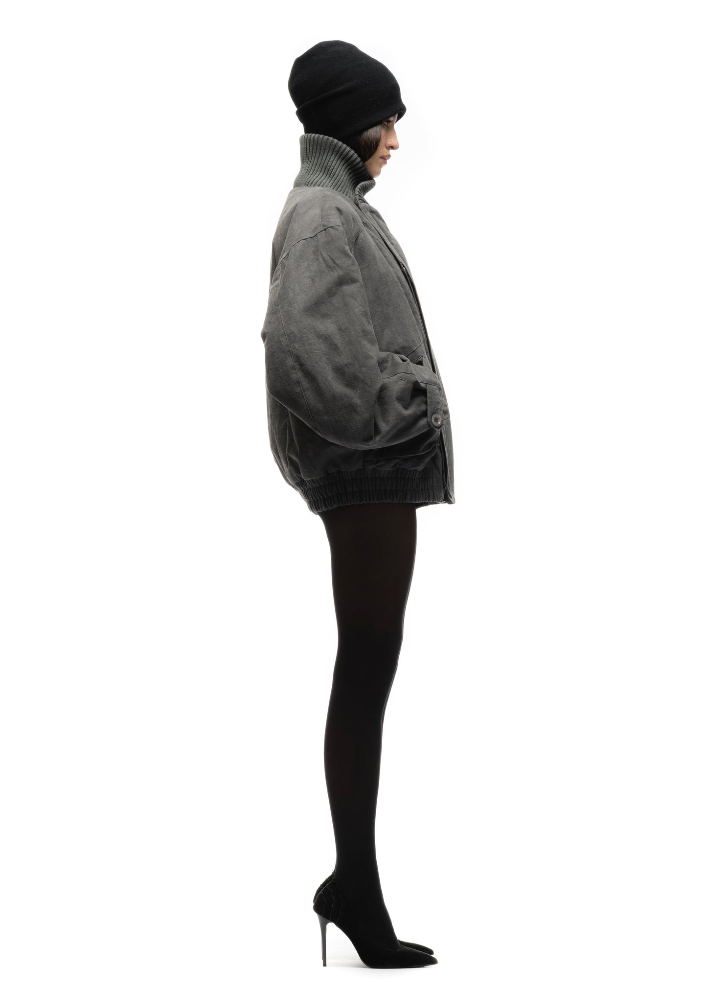 JAPANESE FLIGHT PADDED BOMBER JACKET STRUCTURED GREY FEMALE