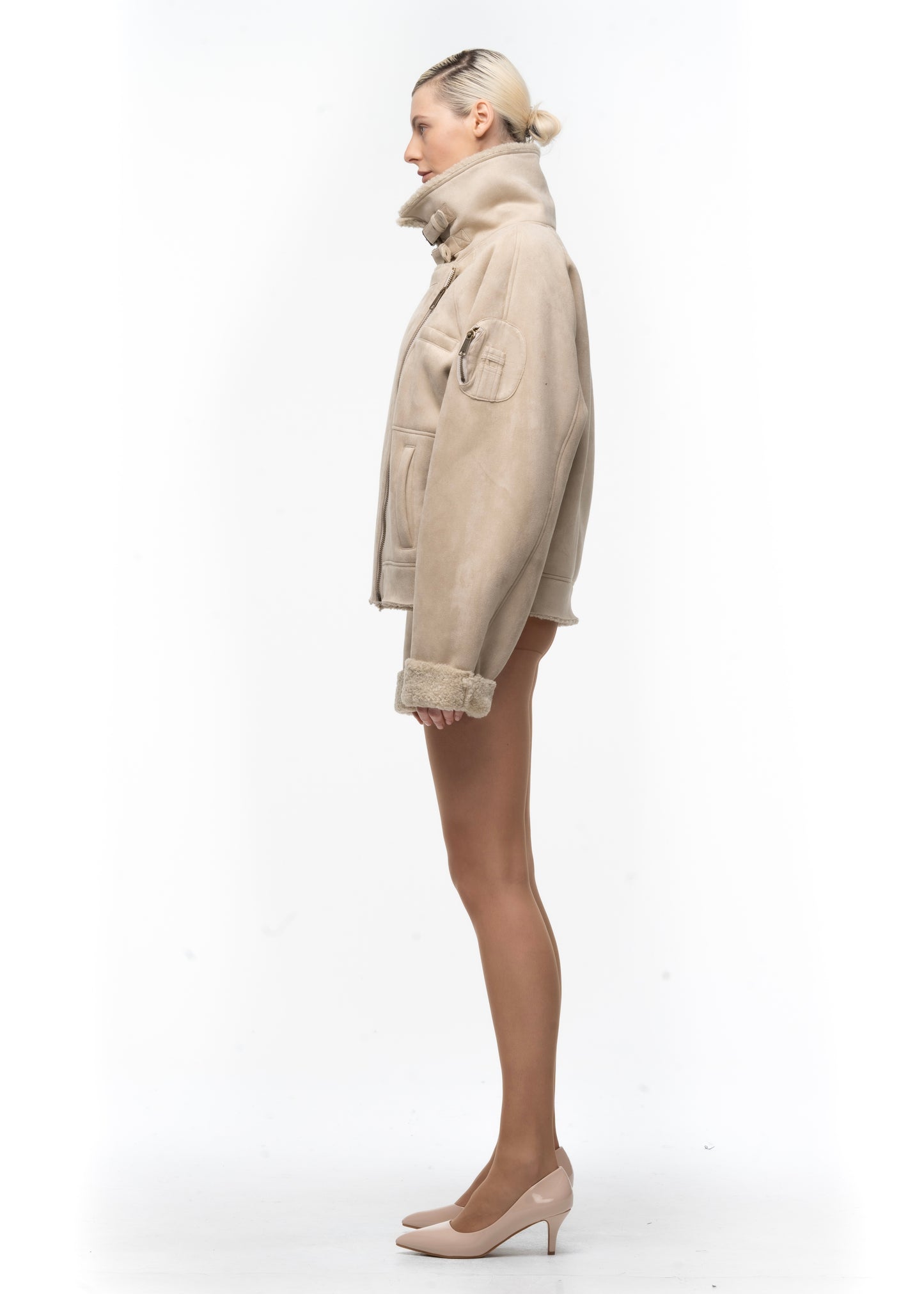 HEAVY FLIGHT SHEARLING JACKET BEIGE WOMEN'S CUT