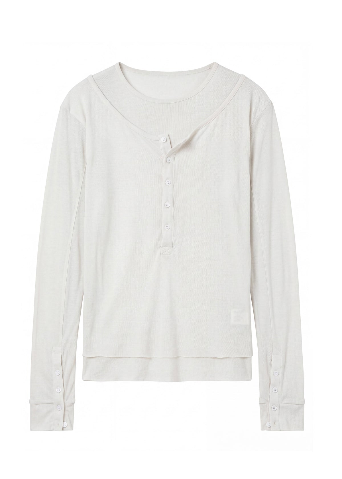 DOUBLE-LAYERED BUTTON ORGANIC COTTON LONGSLEEVE WHITE