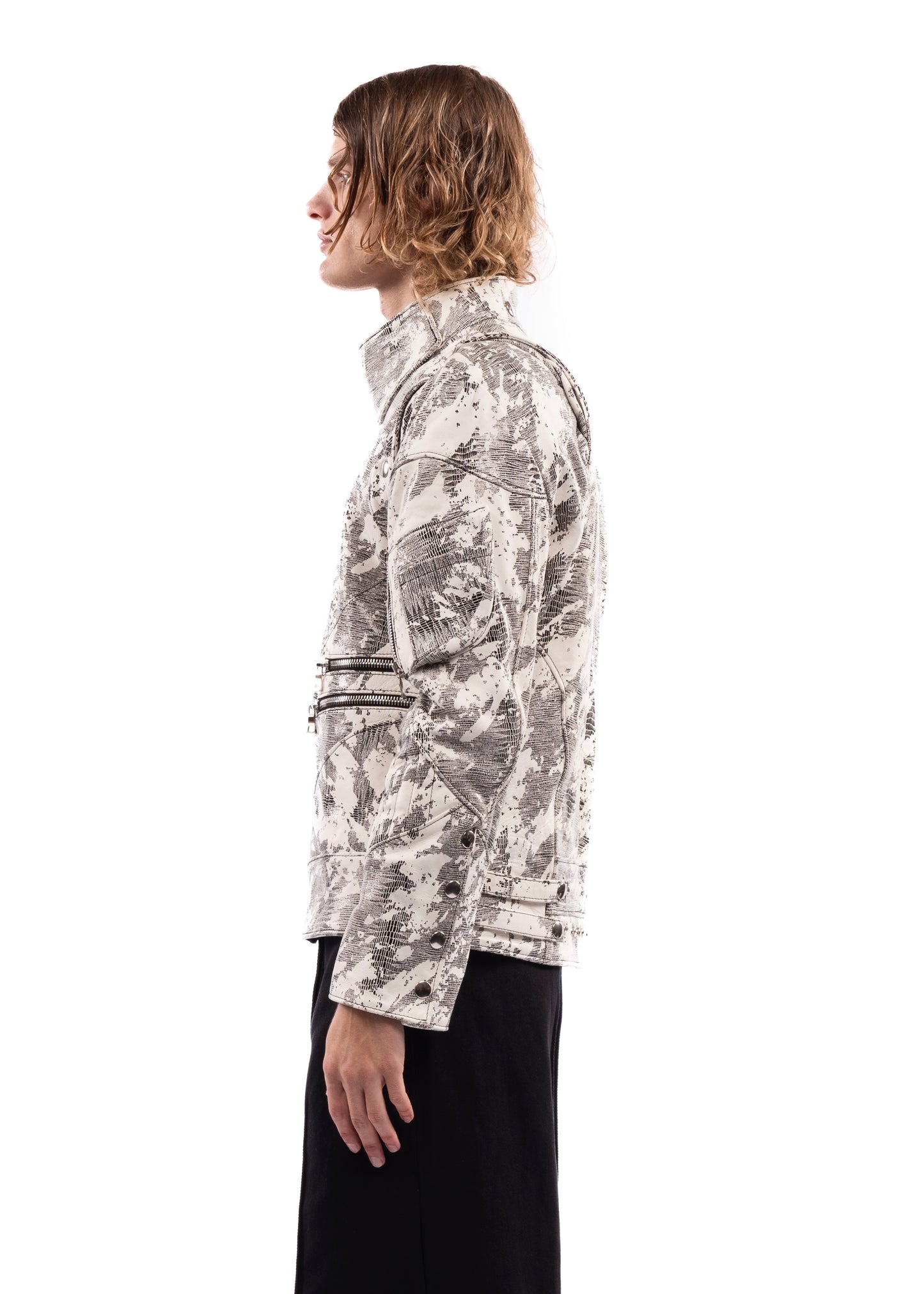 CAMOUFLAGE LEATHER SLATE COLLAR JACKET