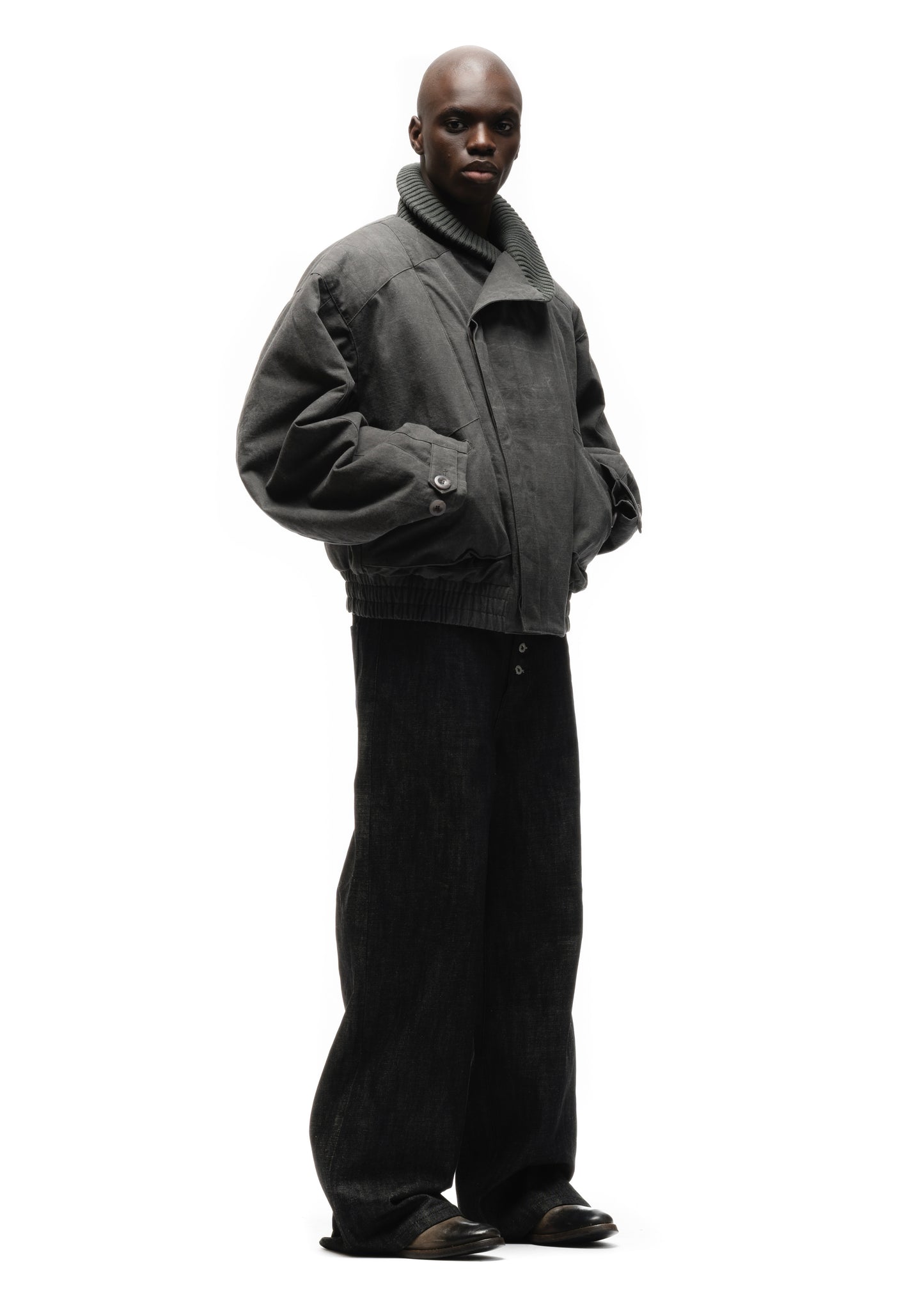 JAPANESE FLIGHT PADDED BOMBER JACKET STRUCTURED GREY