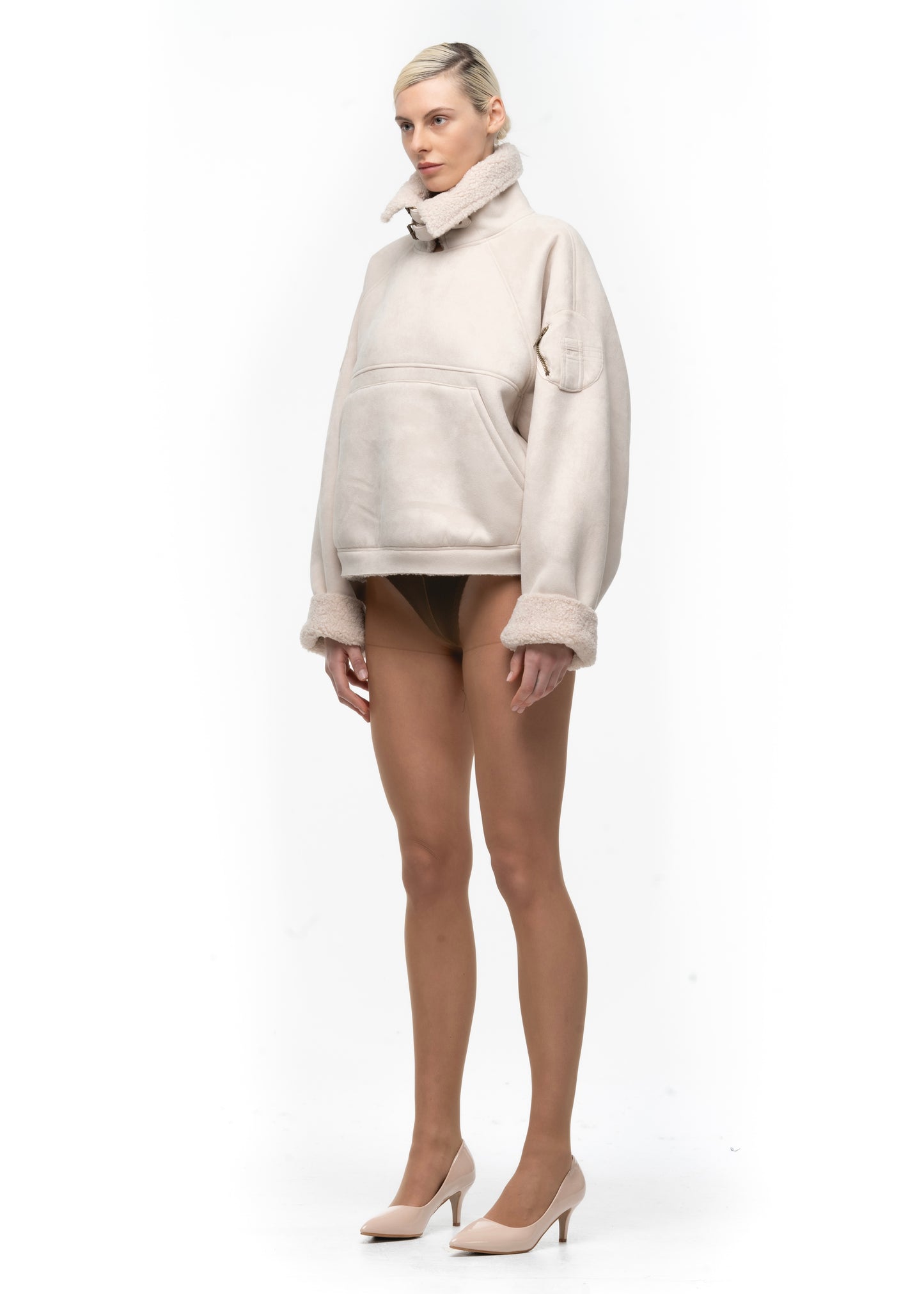 HEAVY FLIGHT SHEARLING HOODIE WHITE WOMEN'S CUT