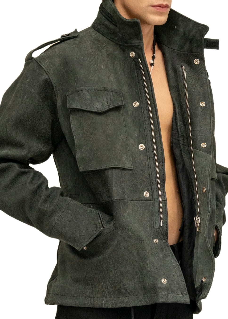LEATHER FIELD PARKA BLACK