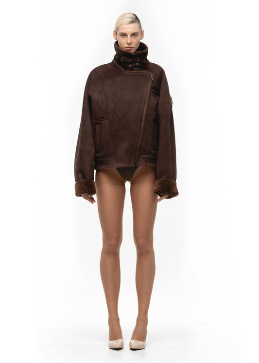 HEAVY FLIGHT SHEARLING JACKET BROWN WOMEN'S CUT