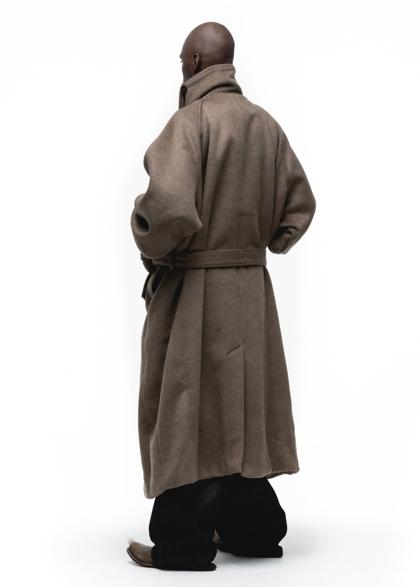 ASYMMETRICAL WOOL COAT EARTH GREEN