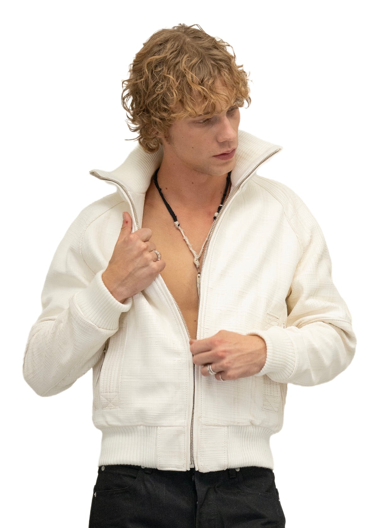DUST ONE CUT GRID SCORED LEATHER JACKET