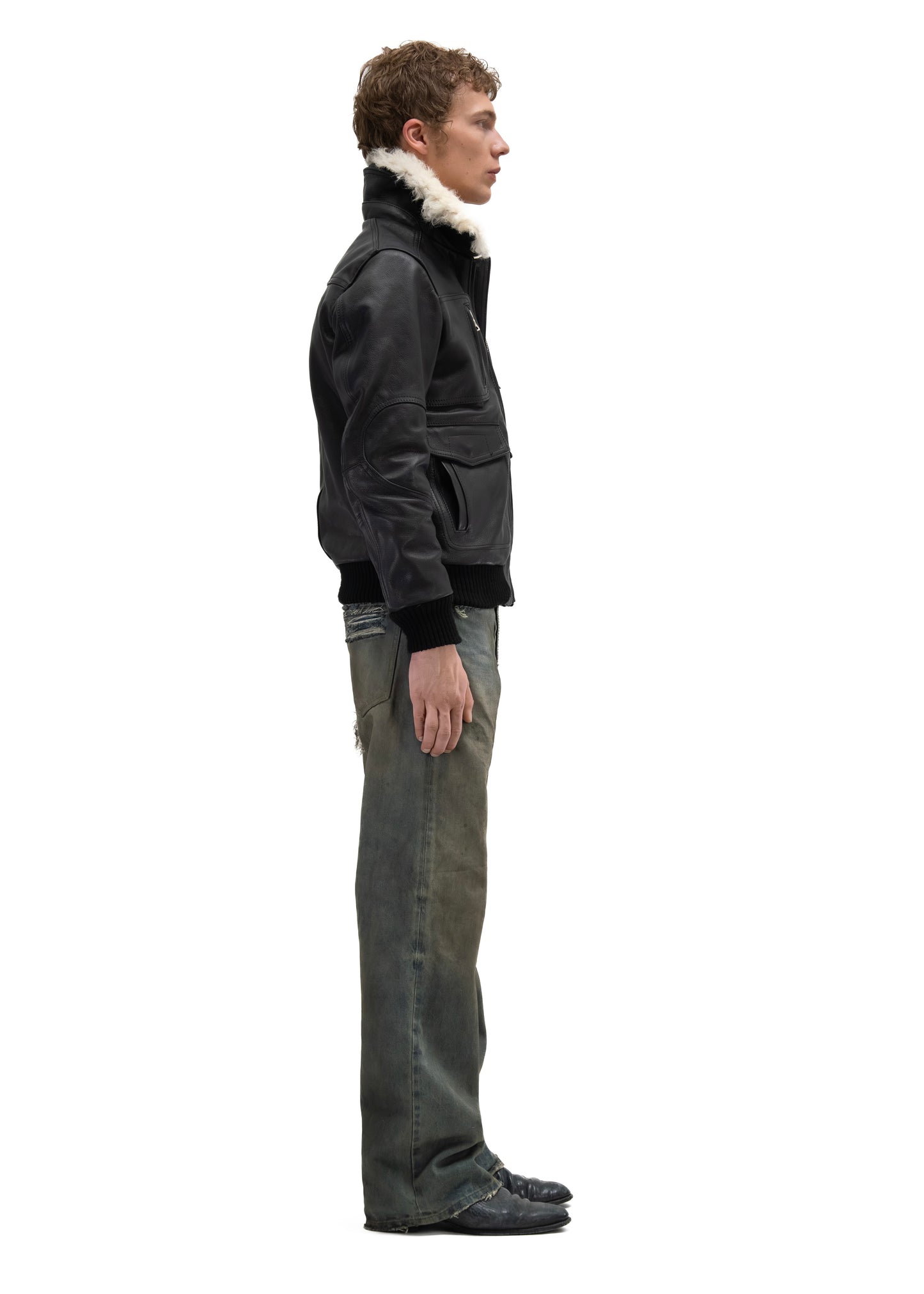 AVIATOR FUR LEATHER JACKET BLACK