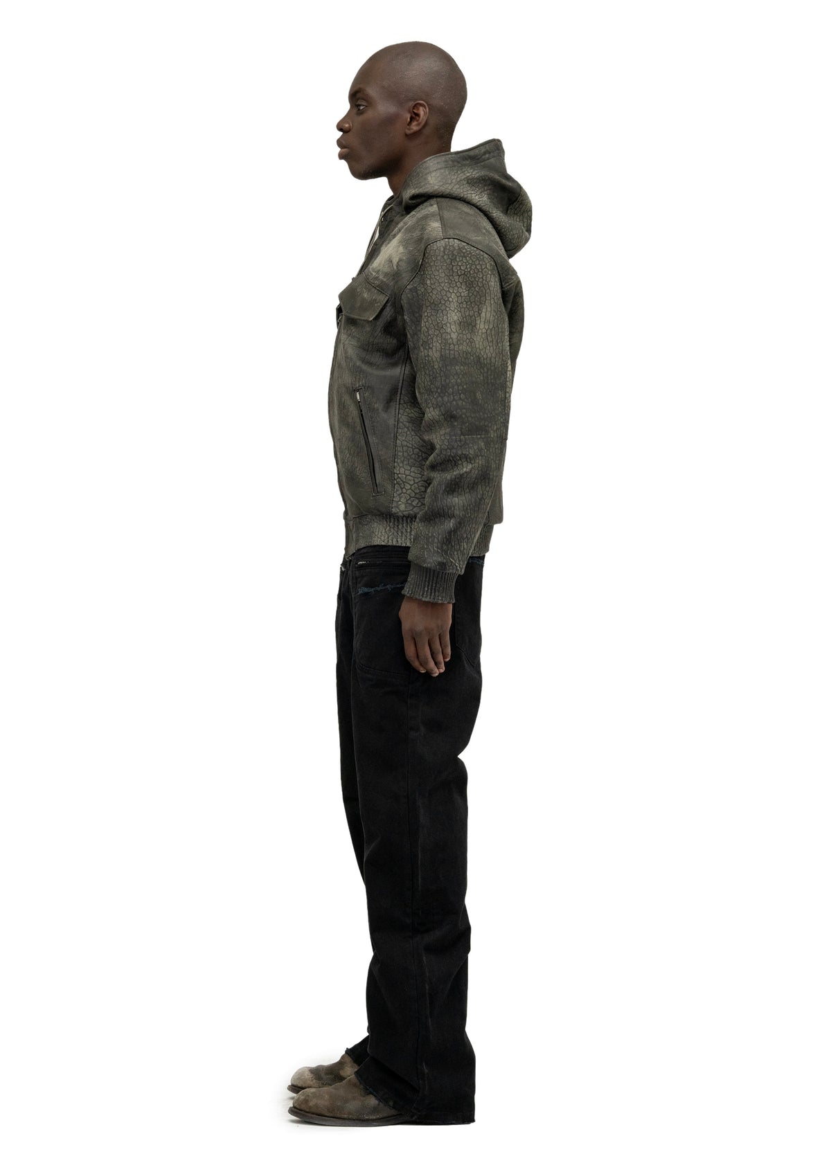 SCAR HOOD LEATHER JACKET GREEN