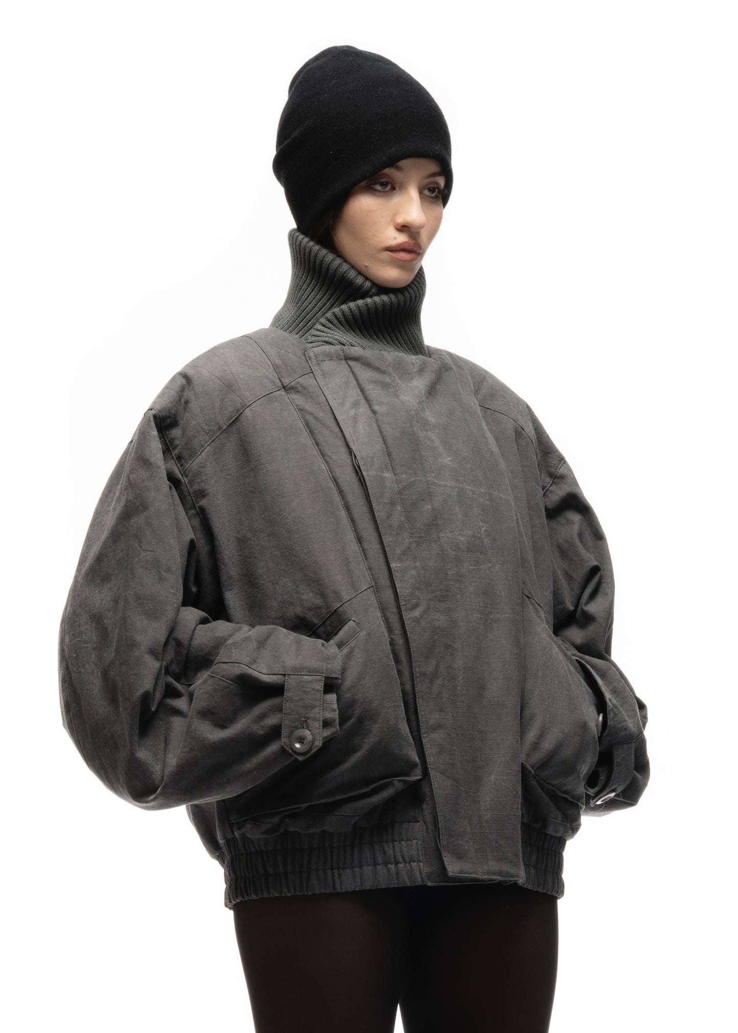 JAPANESE FLIGHT PADDED BOMBER JACKET STRUCTURED GREY FEMALE