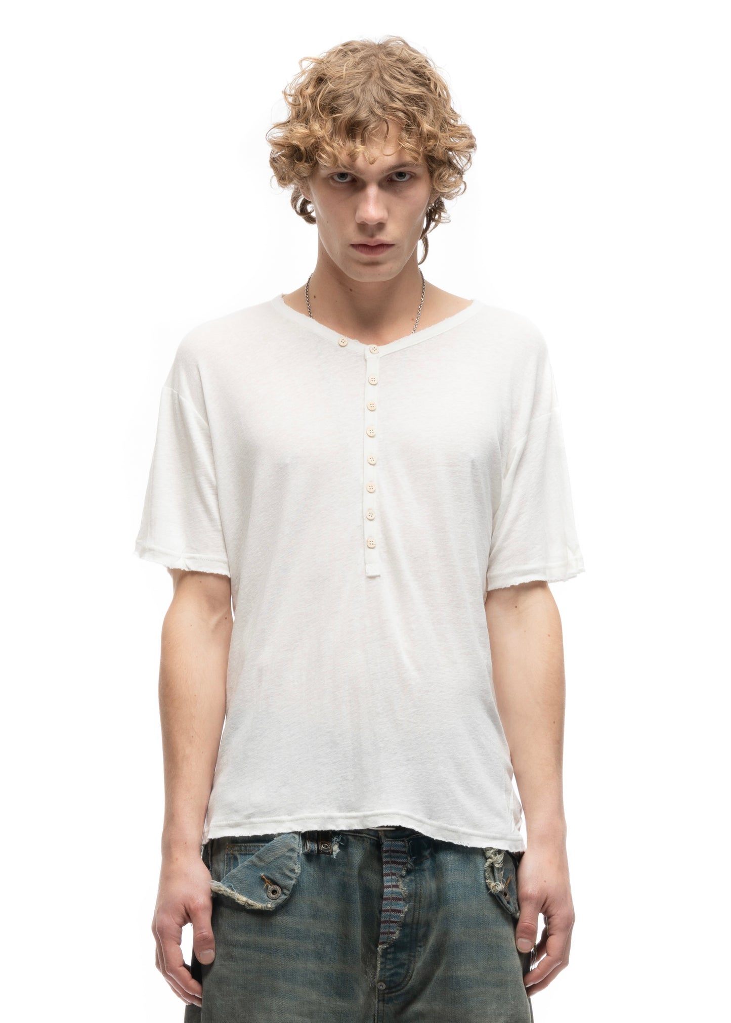 MESSAGE BUTTON UP T-SHIRT WHITE