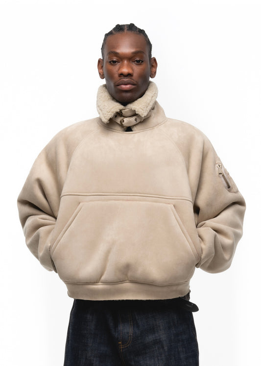 HEAVY FLIGHT SHEARLING HOODIE BEIGE