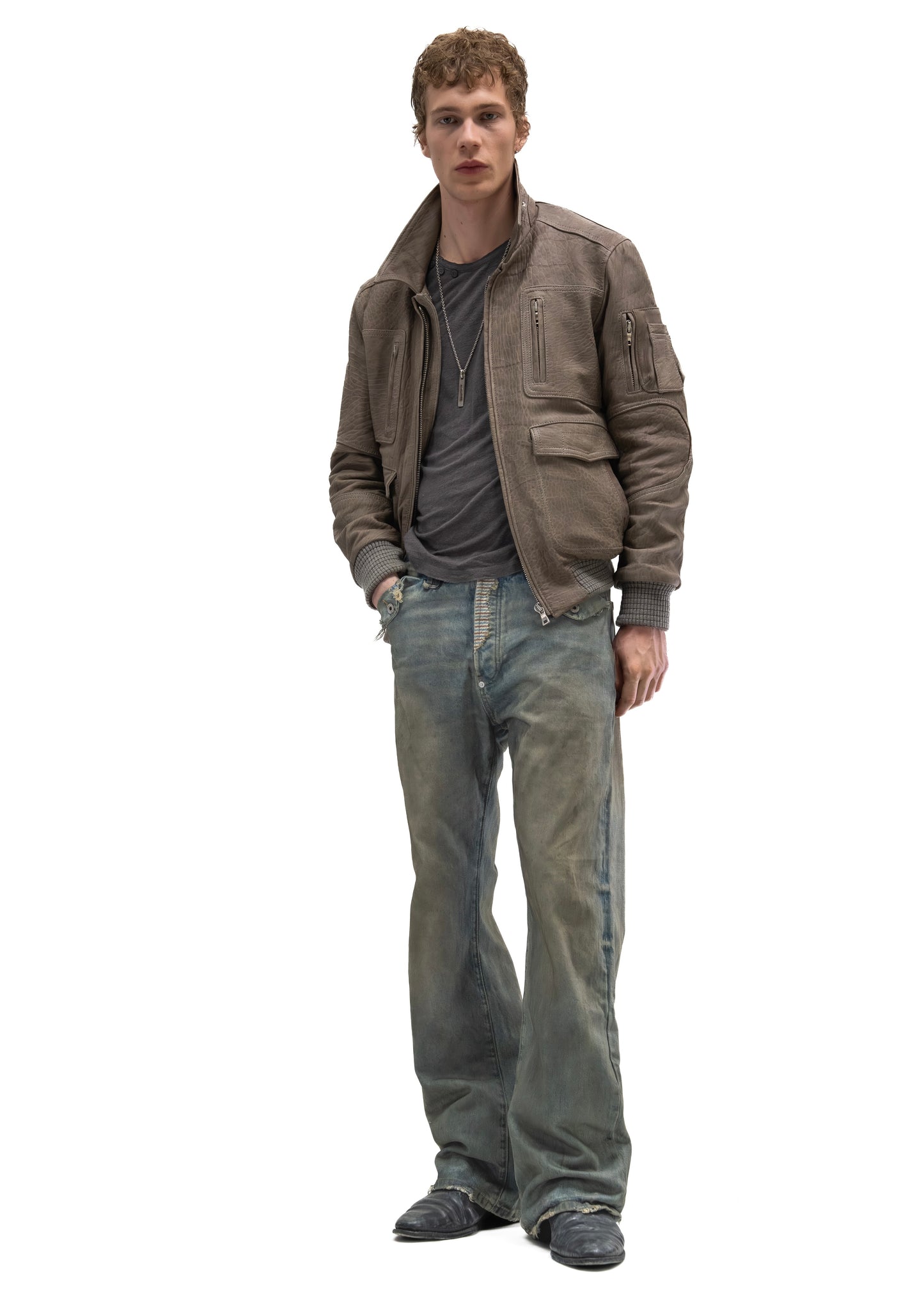 AVIATOR FUR LEATHER JACKET GREY