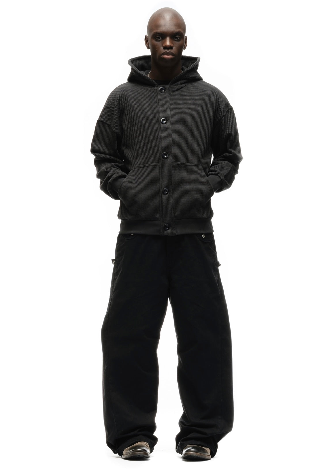 BUTTON KNIT COTTON JACKET BLACK