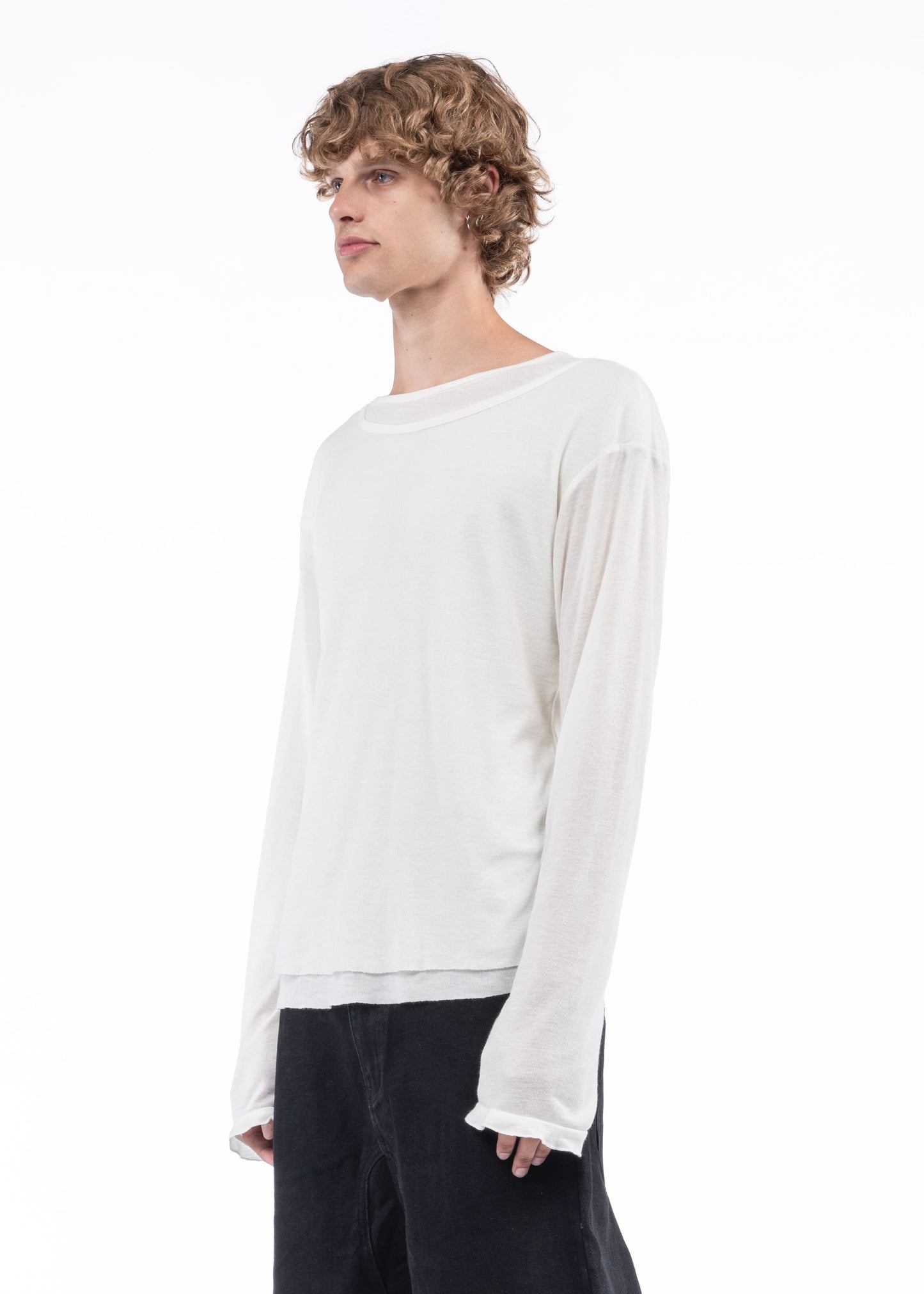 DOUBLE LAYERED ORGANIC COTTON LONGSLEEVE WHITE