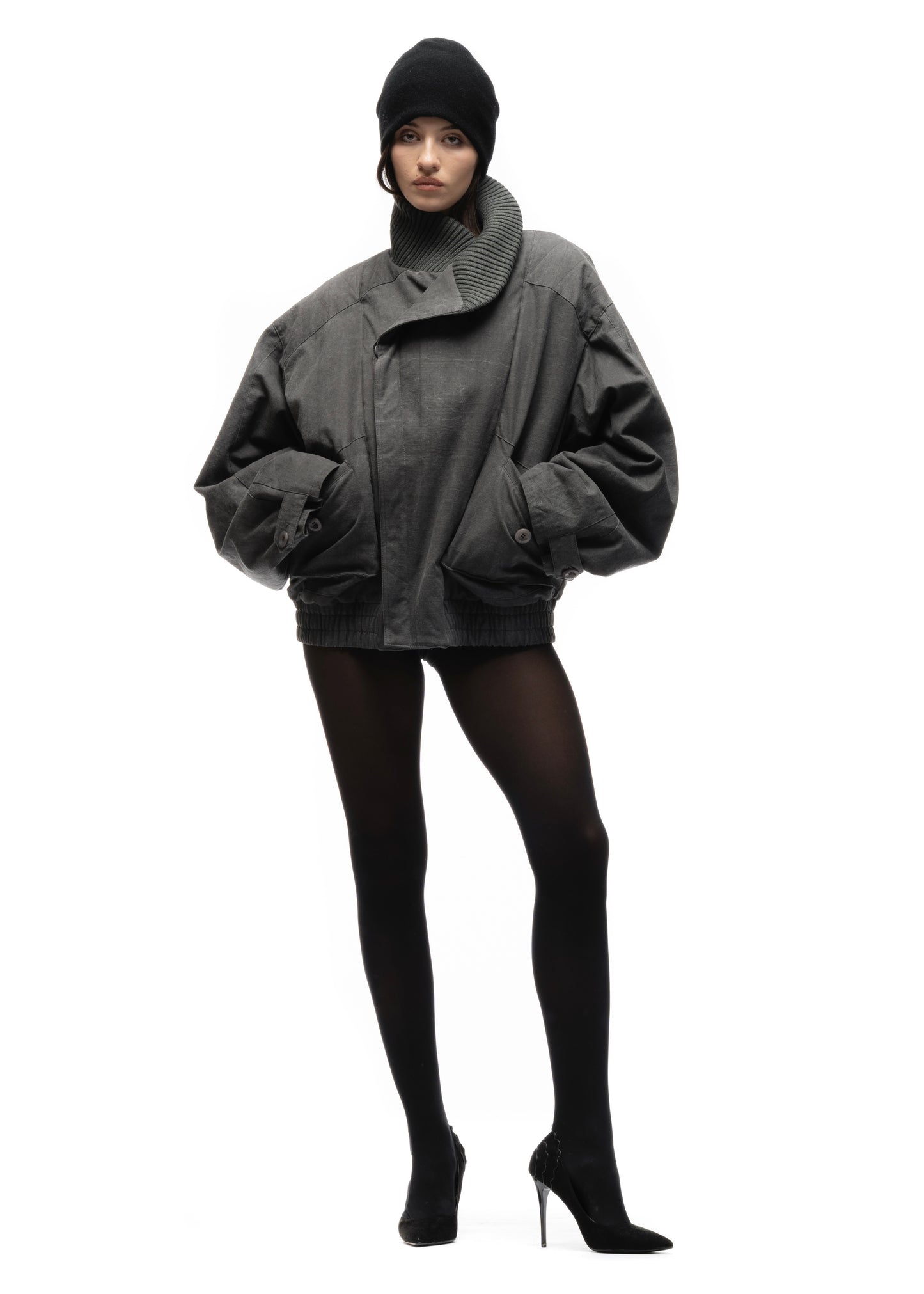 JAPANESE FLIGHT PADDED BOMBER JACKET STRUCTURED GREY FEMALE