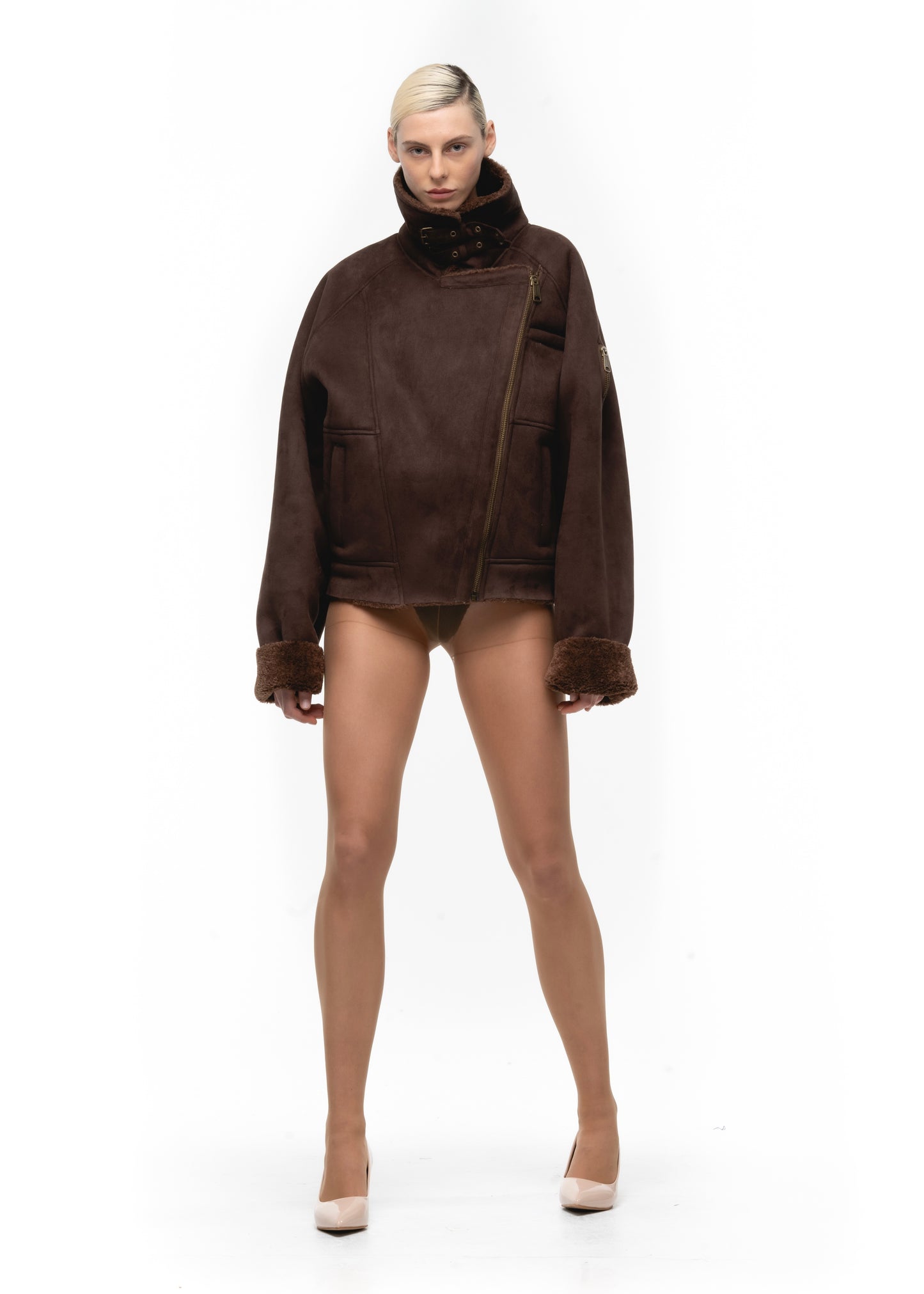 HEAVY FLIGHT SHEARLING JACKET BROWN WOMEN'S CUT