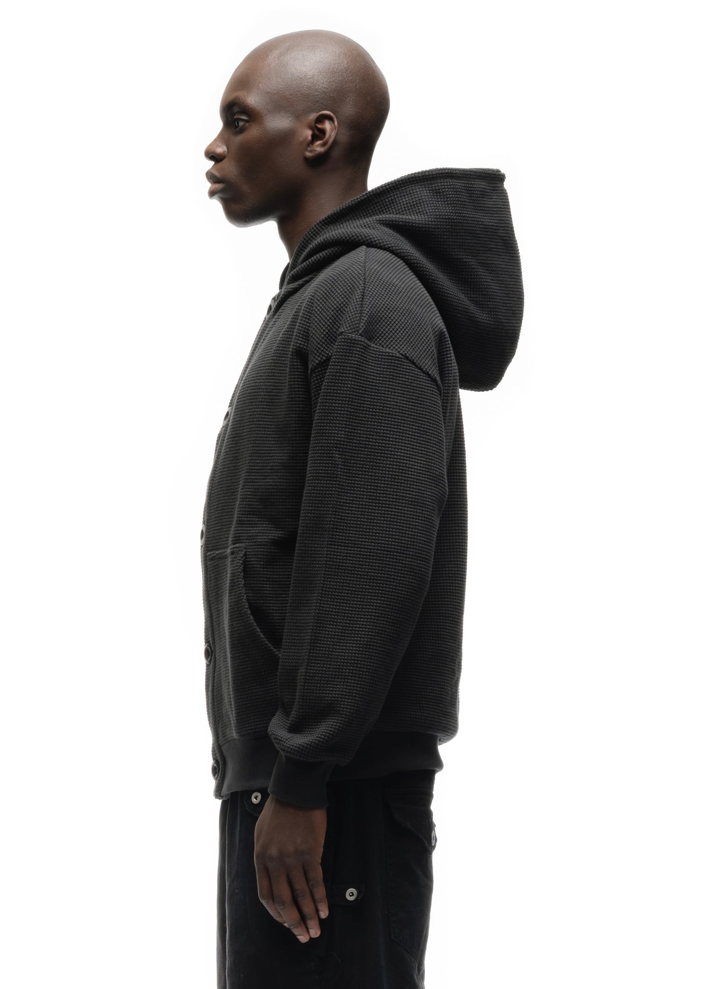 BUTTON KNIT COTTON JACKET BLACK