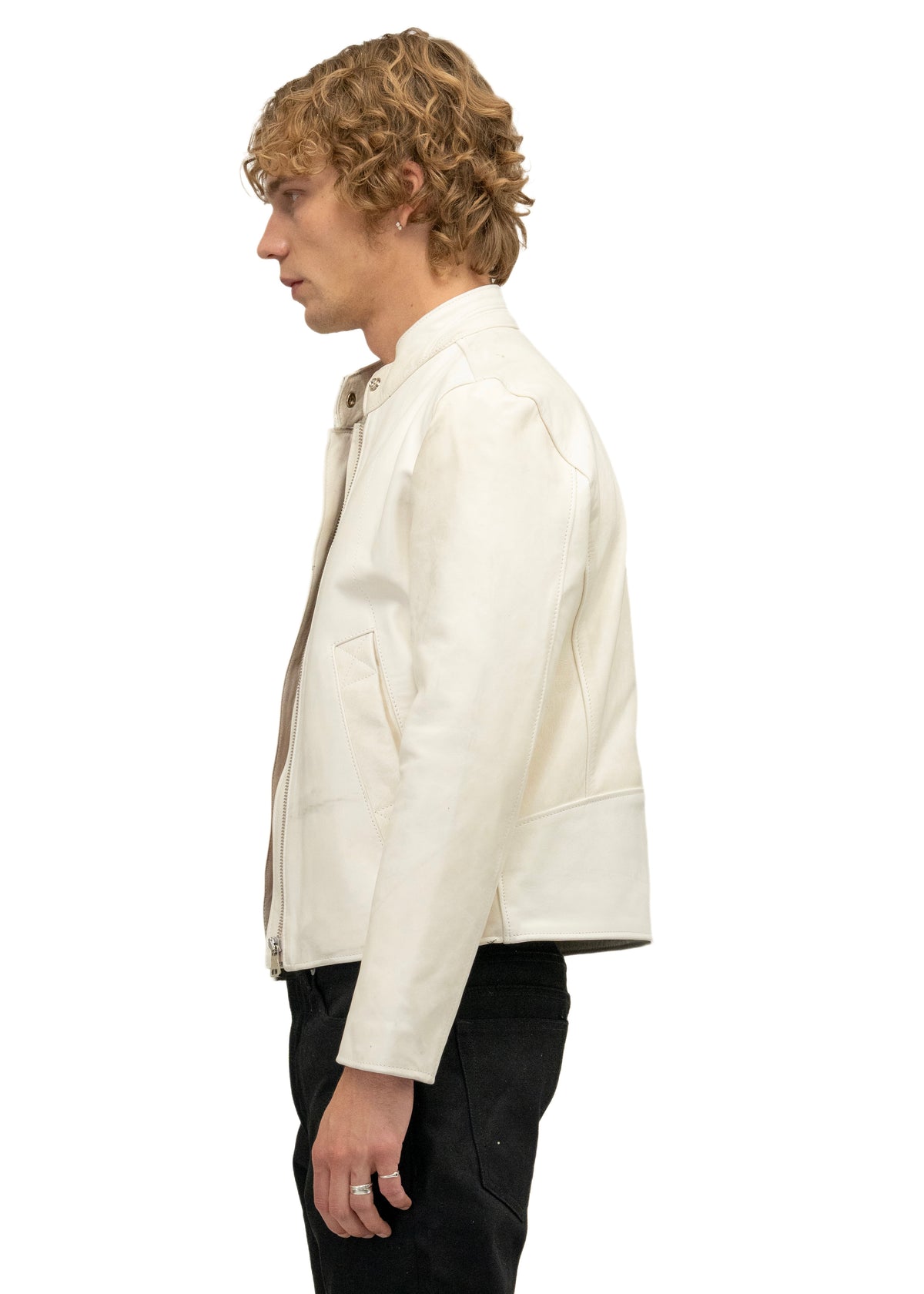 DRIVER ONE CUT WHITE LEATHER JACKET
