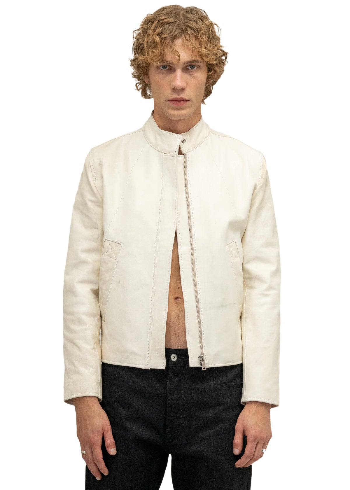 DRIVER ONE CUT WHITE LEATHER JACKET