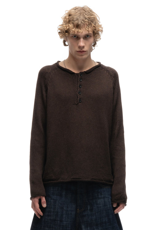 BUTTON KNIT SWEATER BROWN