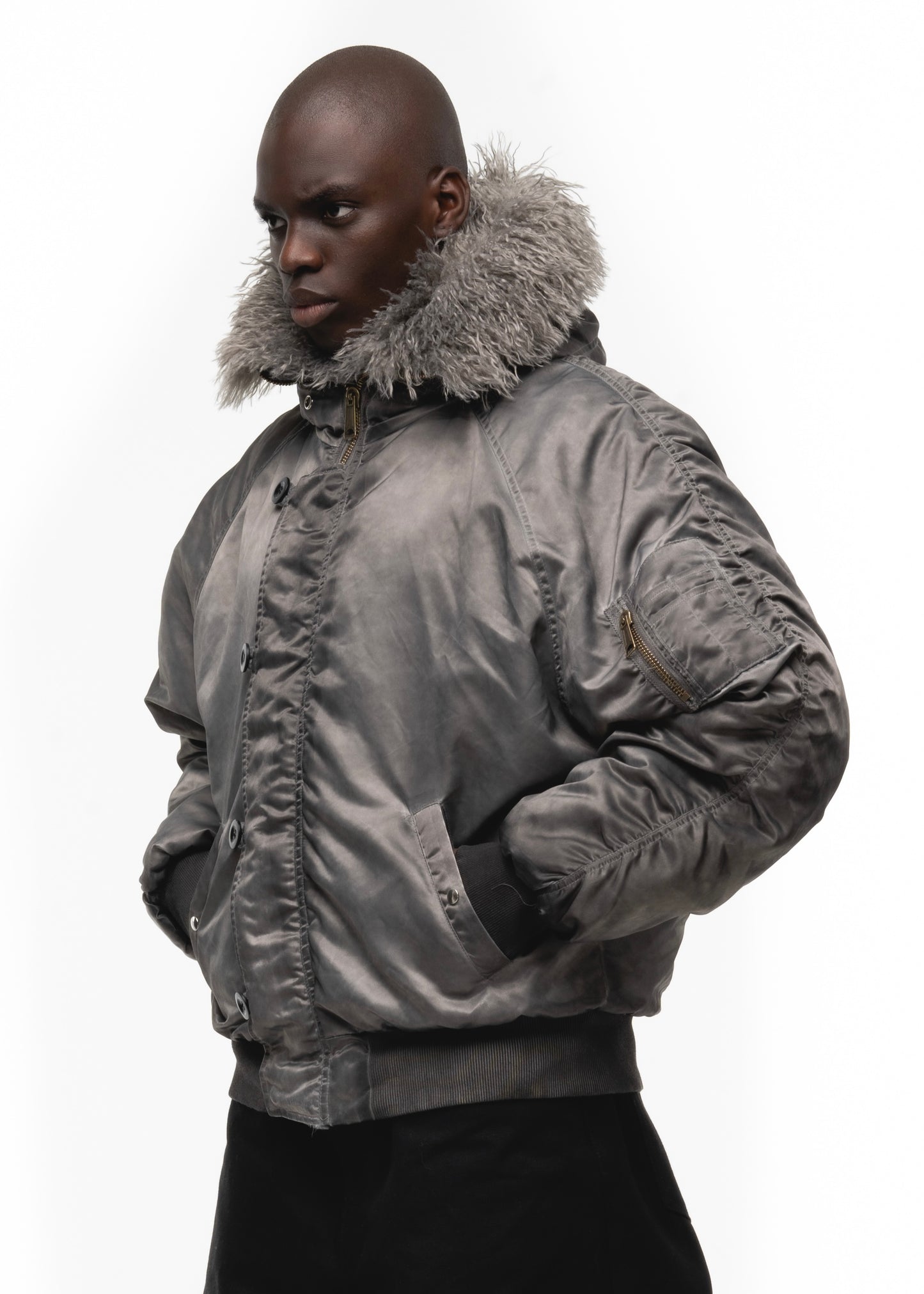 ASTRO FUR BOMBER JACKET GREY