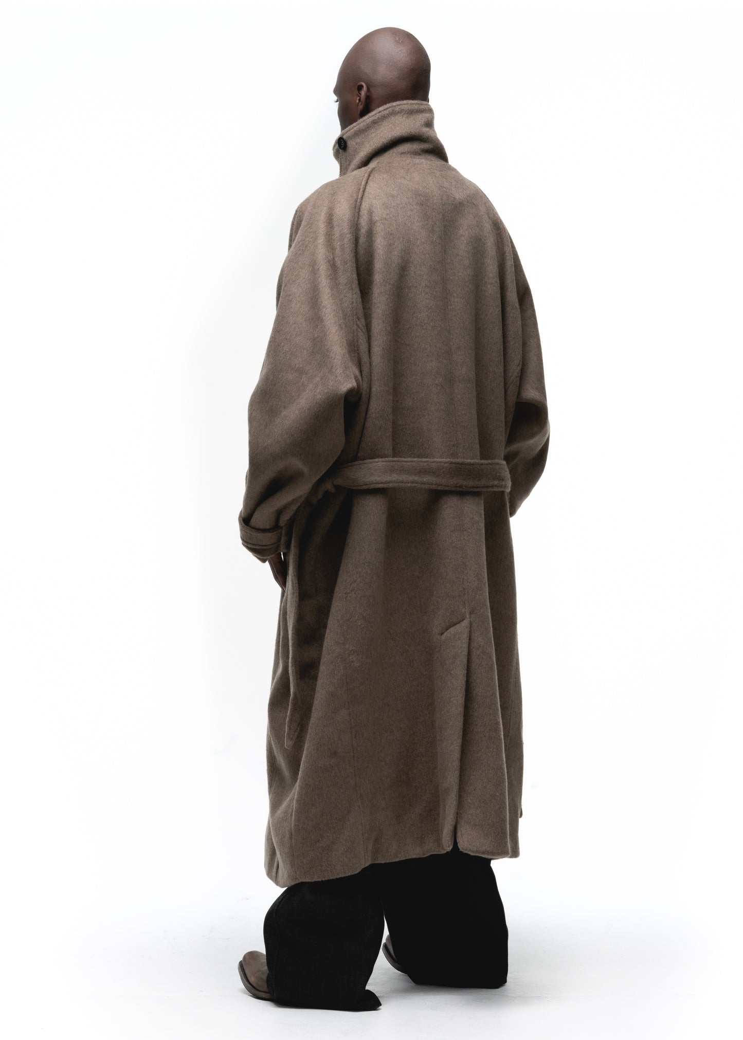 ASYMMETRICAL WOOL COAT EARTH GREEN