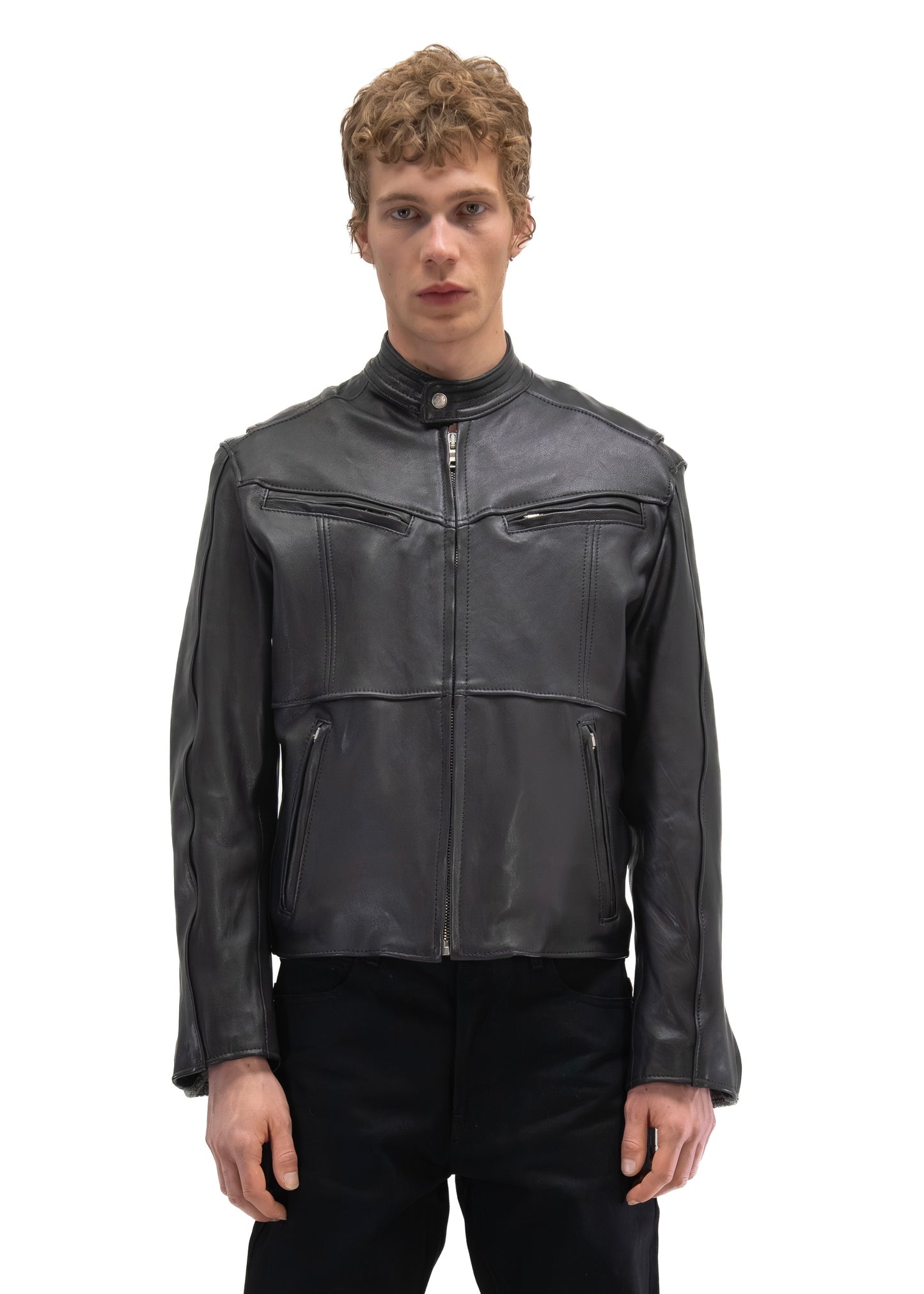 LAYERED RACER CUT LEATHER JACKET