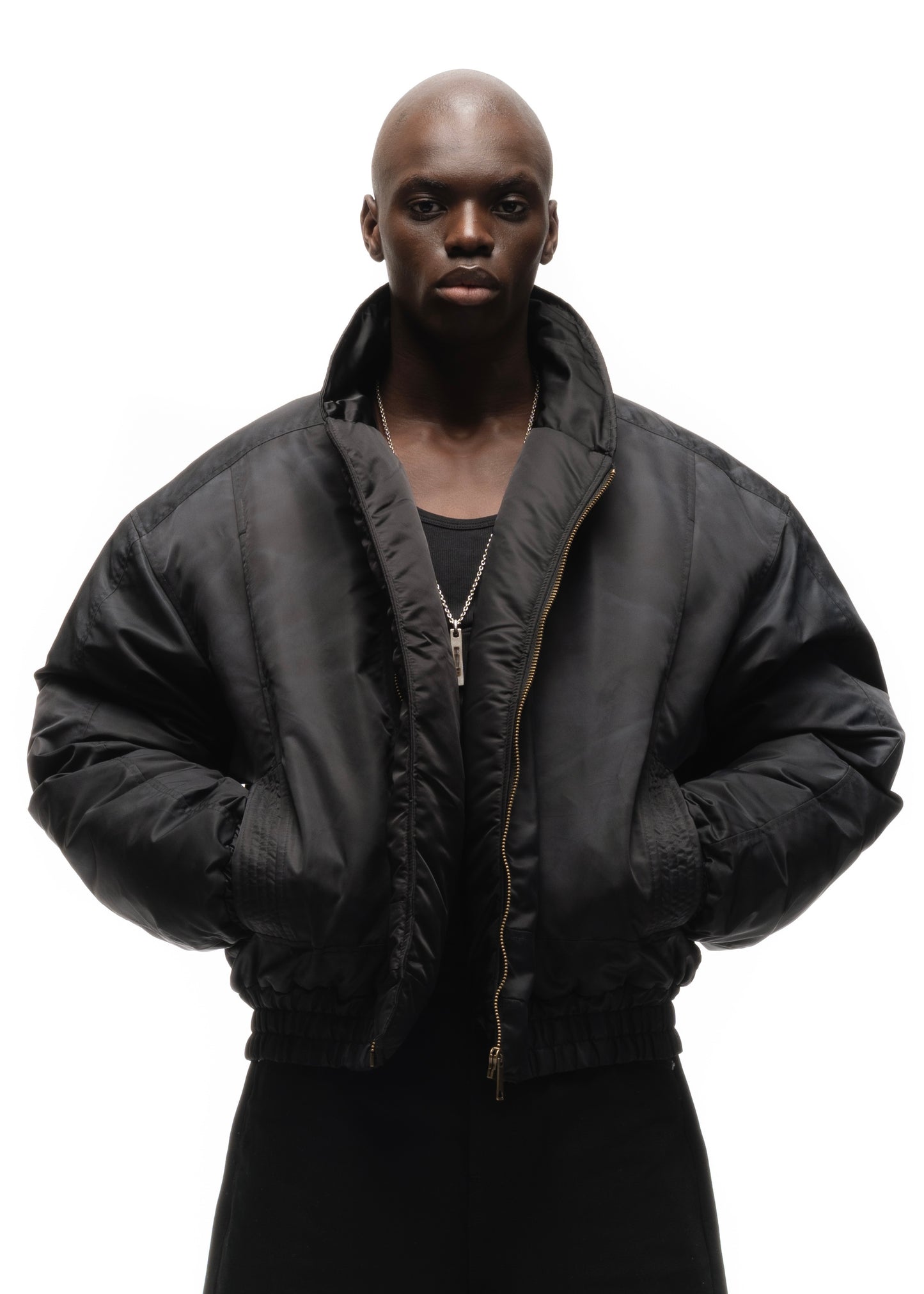 ASYMMETRICAL ZIP BOMBER JACKET BLACK