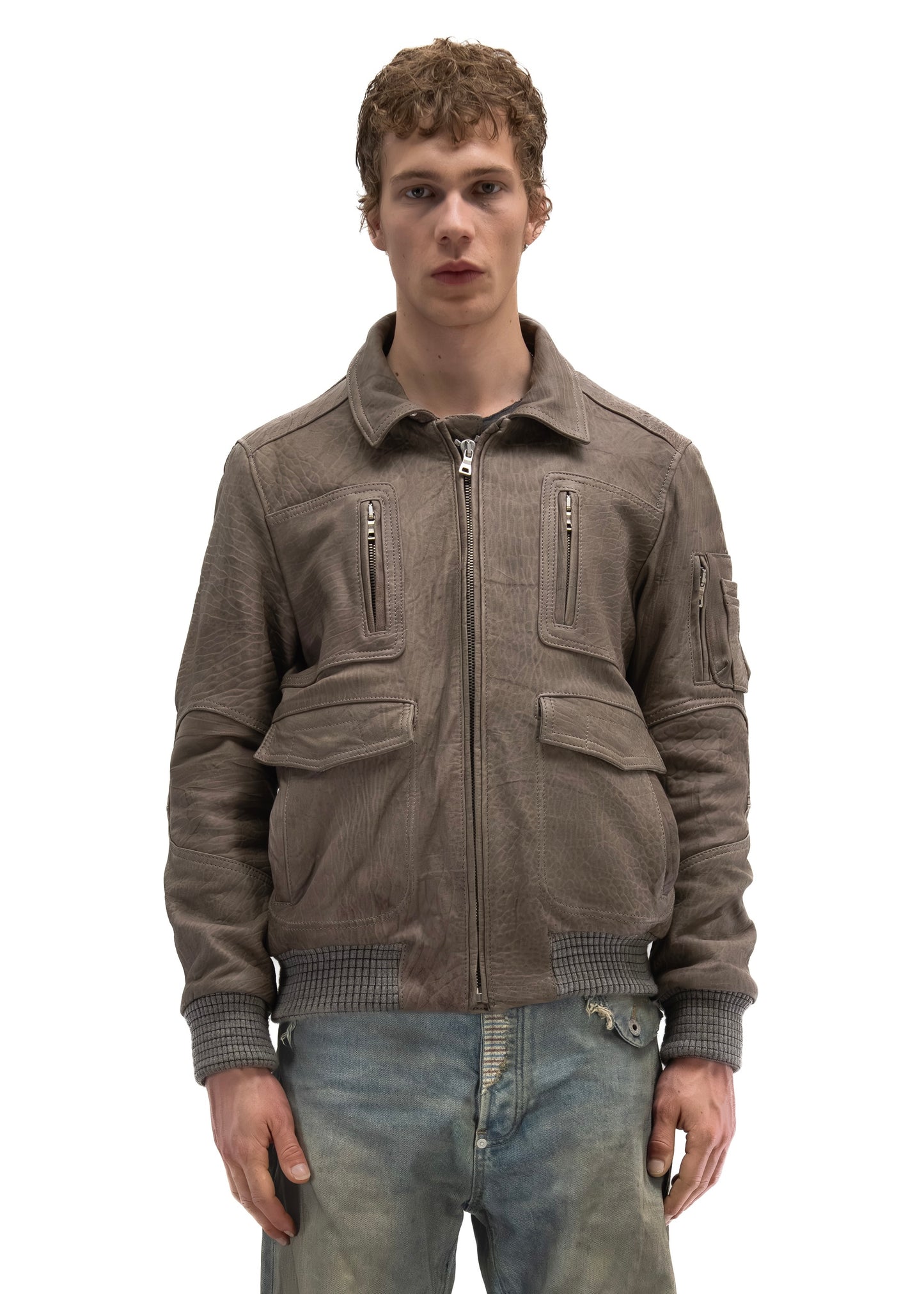 AVIATOR FUR LEATHER JACKET GREY