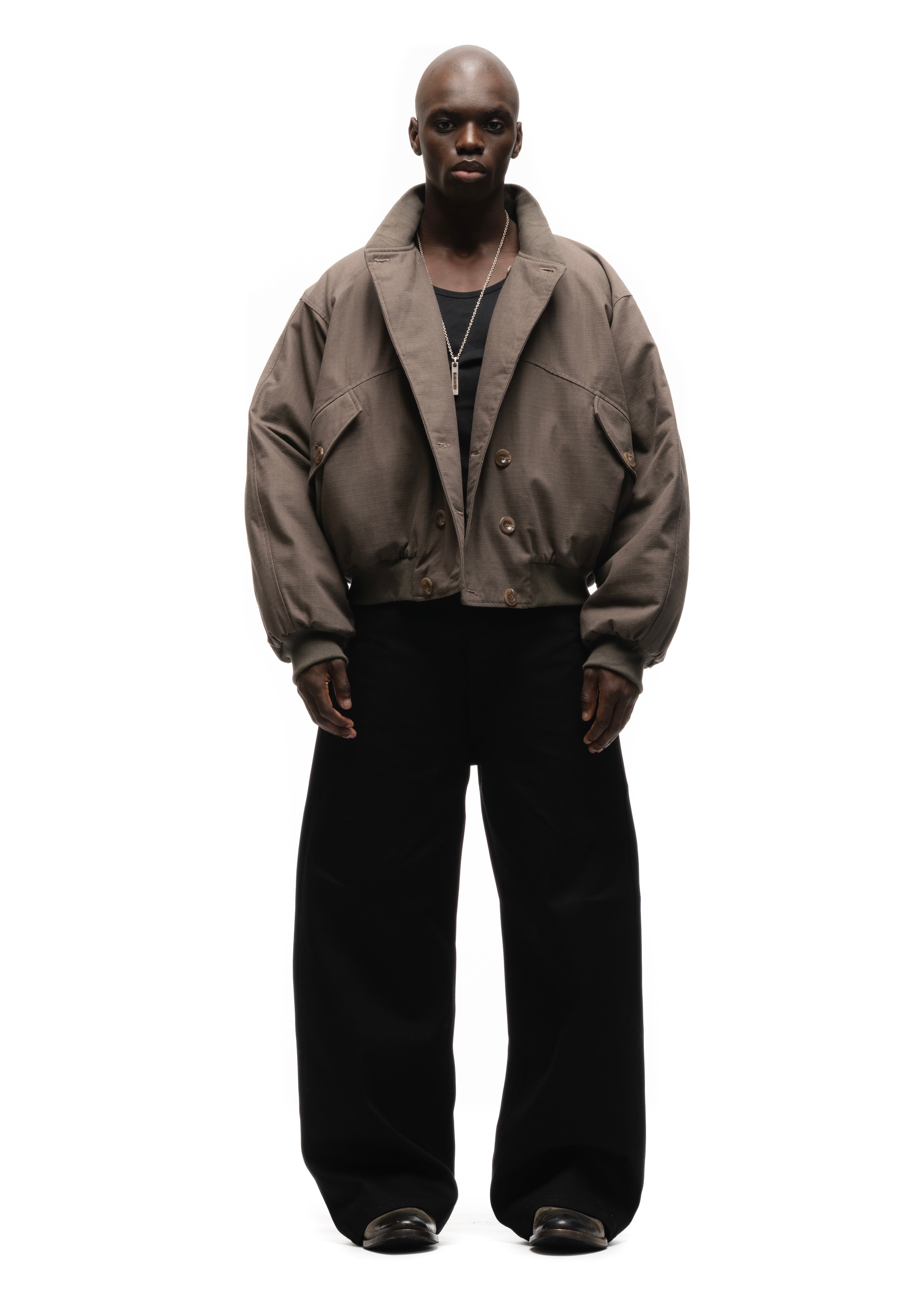 DOUBLE BUTTON BOMBER JACKET STRUCTURED STONE – NO/FAITH STUDIOS