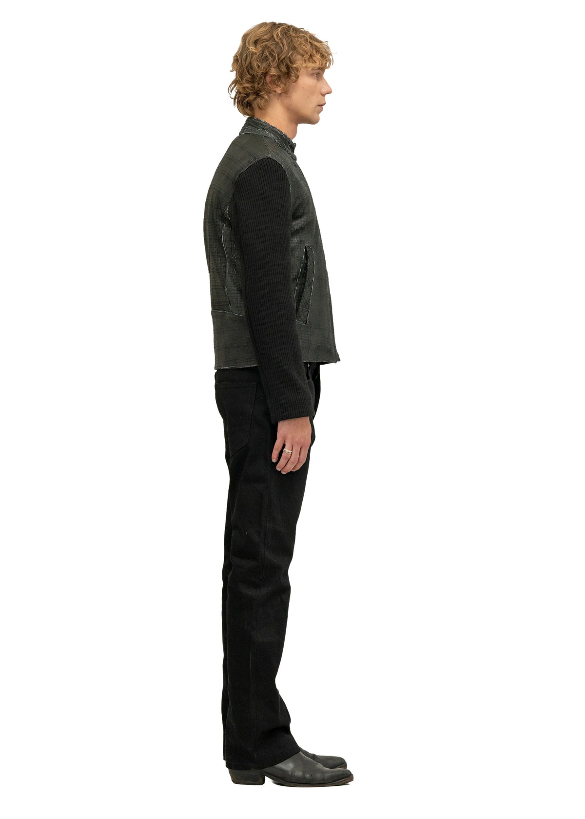 DRIVER GRID SCORED LEATHER JACKET