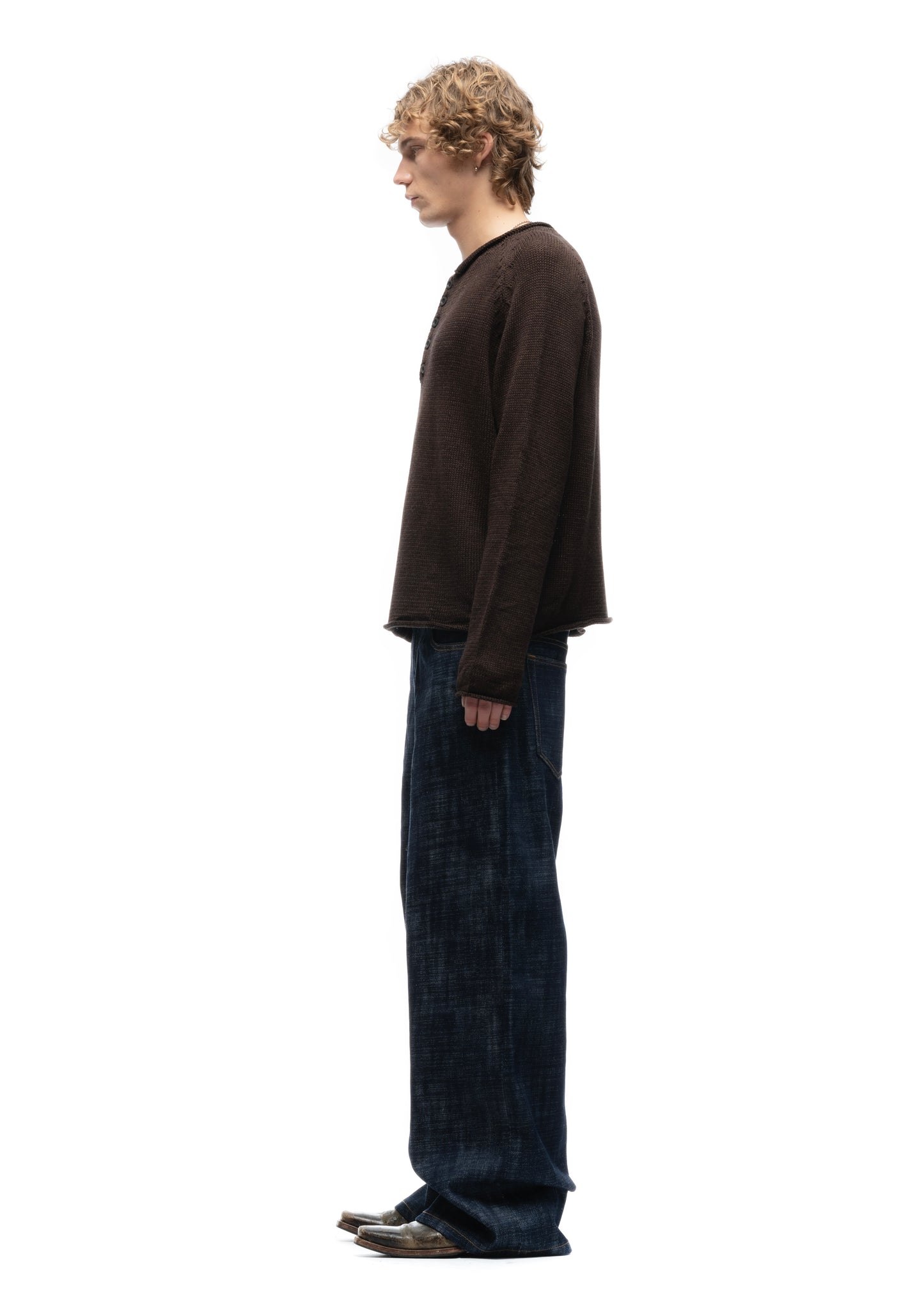 BUTTON KNIT SWEATER BROWN