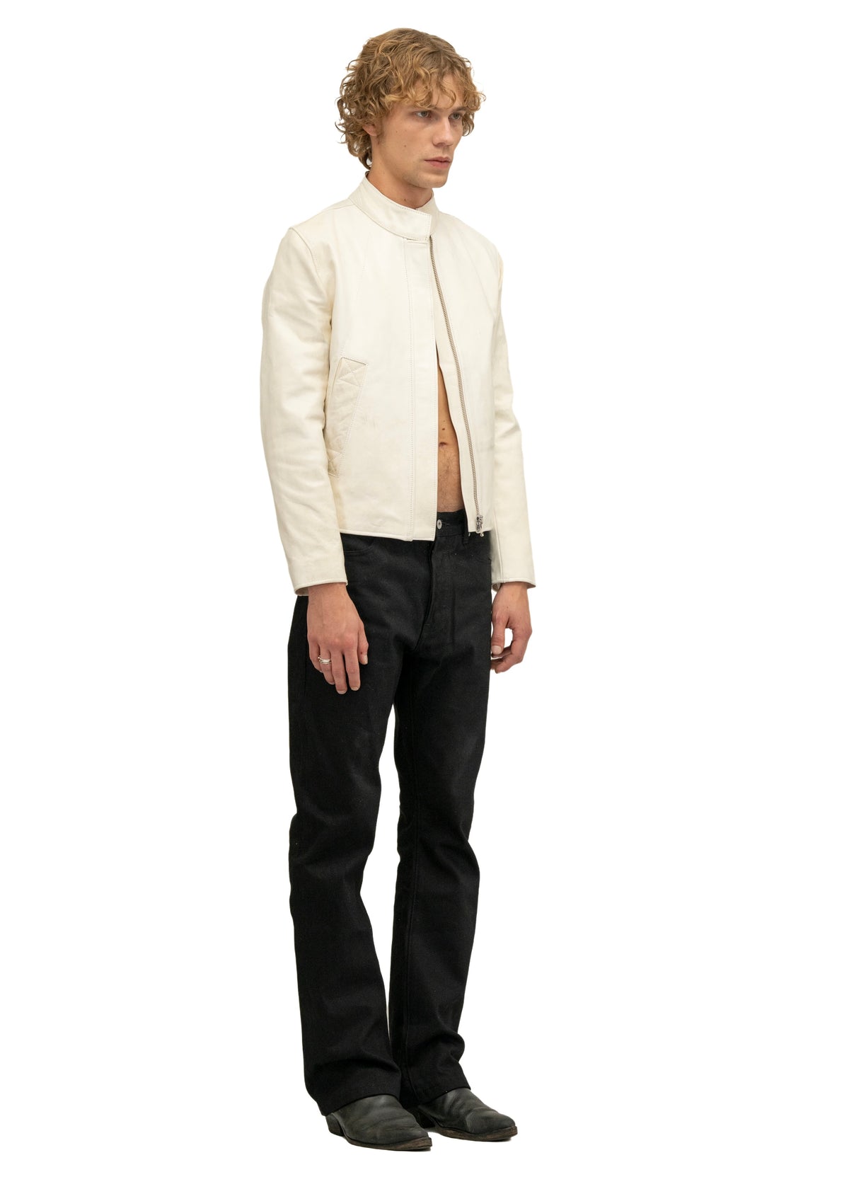 DRIVER ONE CUT WHITE LEATHER JACKET