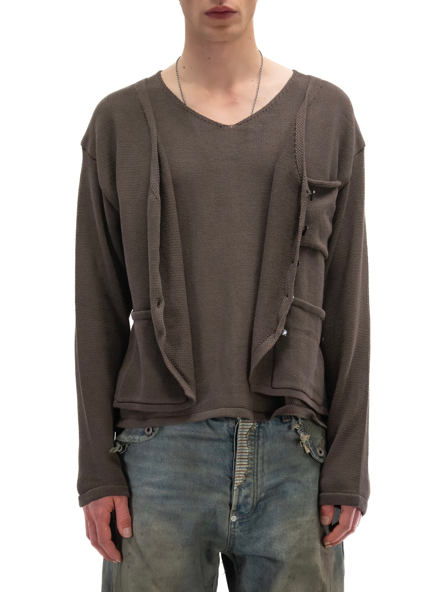 DOUBLE LAYERED KNIT CARDIGAN