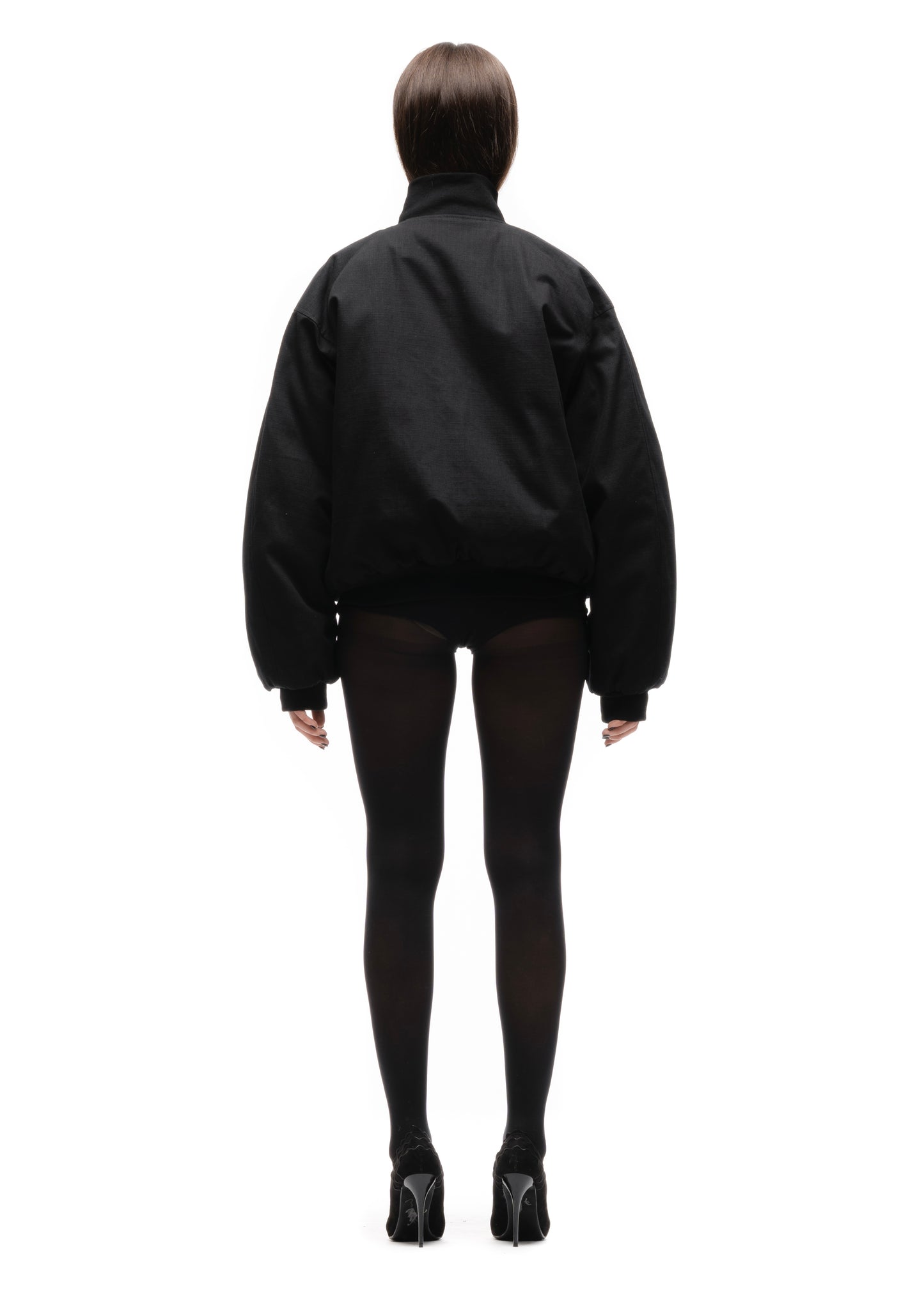 DOUBLE BUTTON BOMBER JACKET STRUCTURED BLACK FEMALE