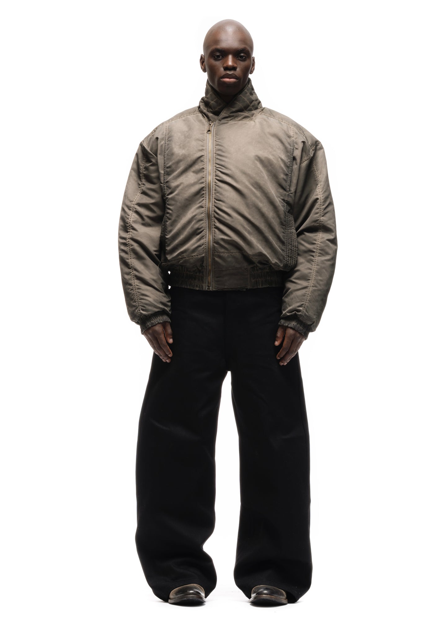 ASYMMETRICAL ZIP BOMBER JACKET USED BEIGE