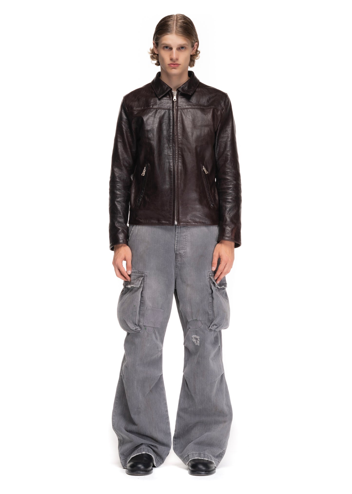 SLIM BASIC CUT LEATHER JACKET 001