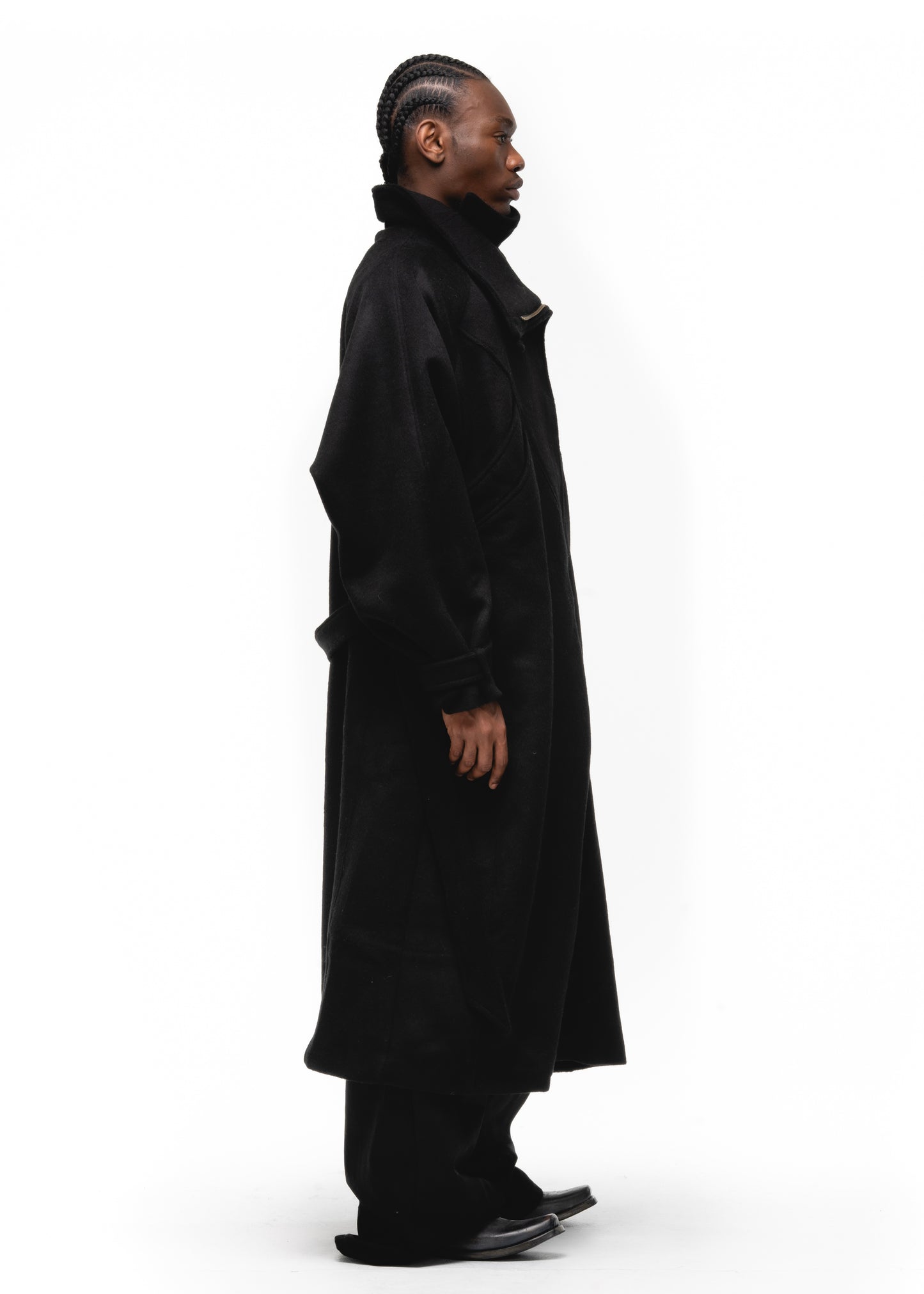 ASYMMETRICAL WOOL COAT BLACK