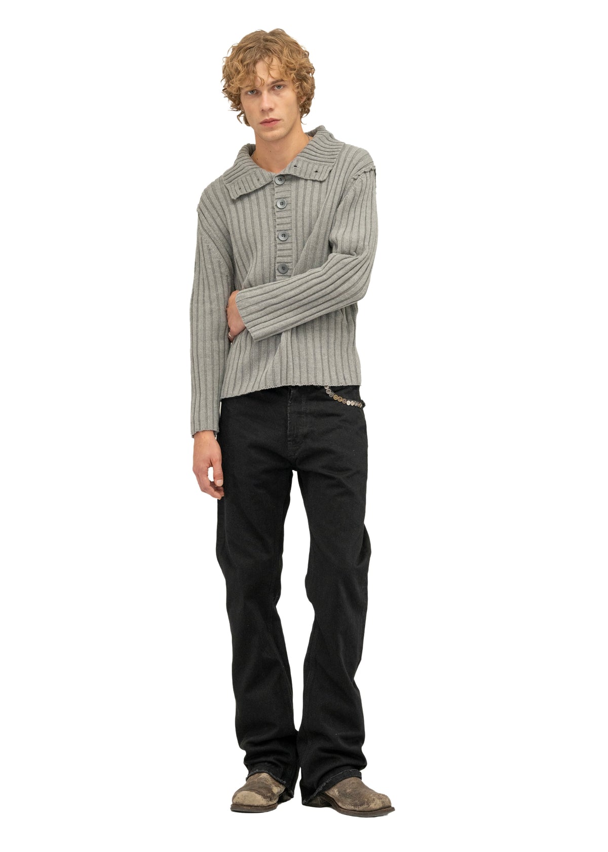 BUTTON LINE KNIT JUMPER GREY