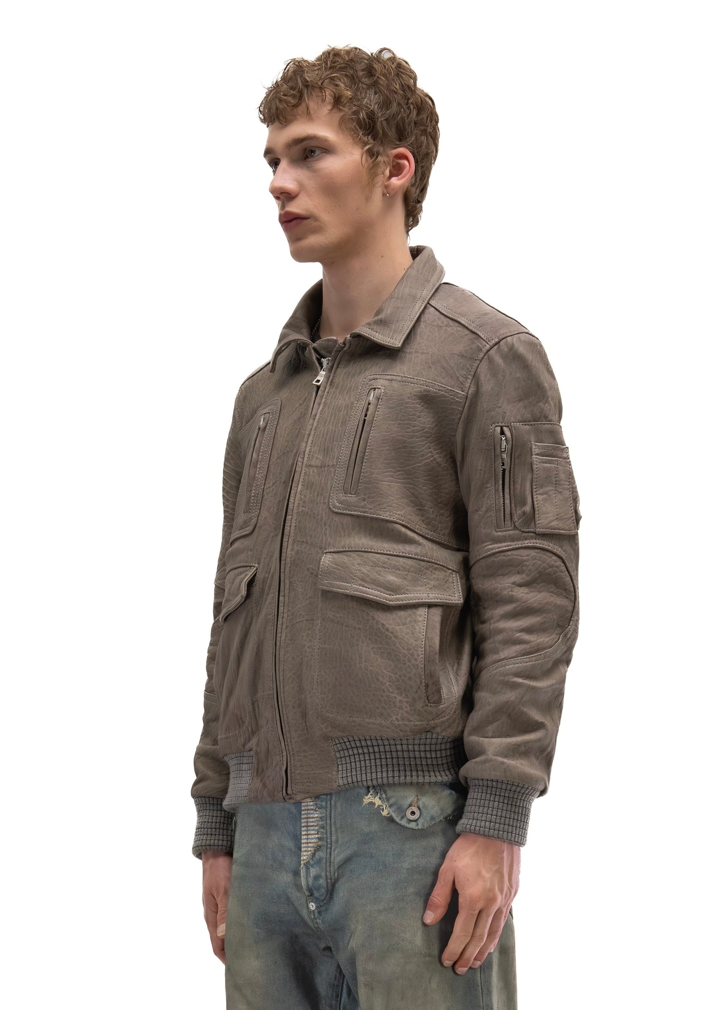 AVIATOR FUR LEATHER JACKET GREY