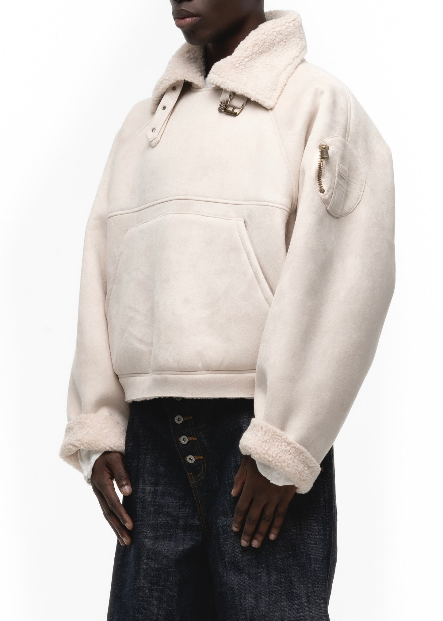 HEAVY FLIGHT SHEARLING HOODIE WHITE