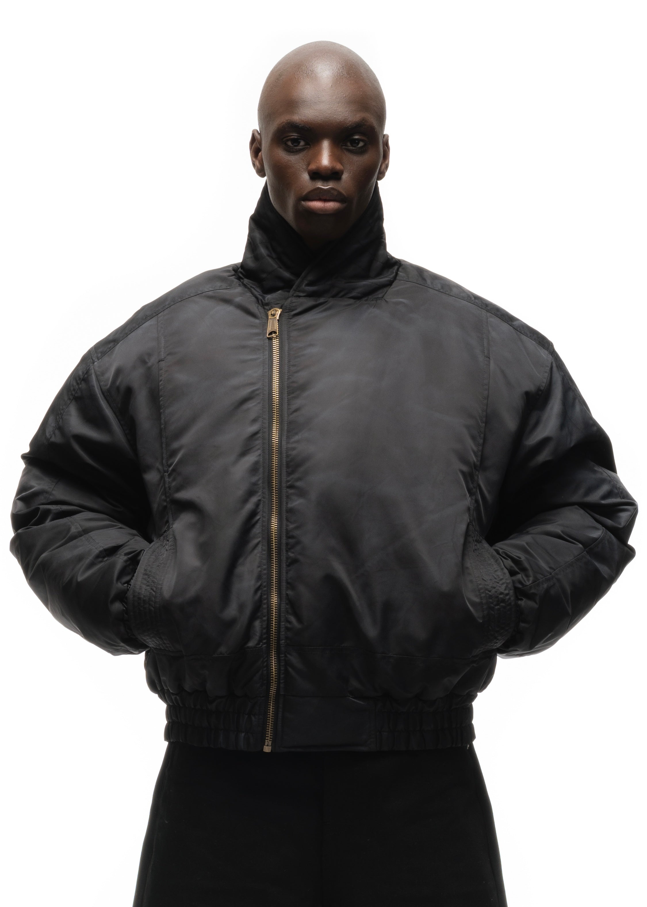 ASYMMETRICAL ZIP BOMBER JACKET BLACK – NO/FAITH STUDIOS