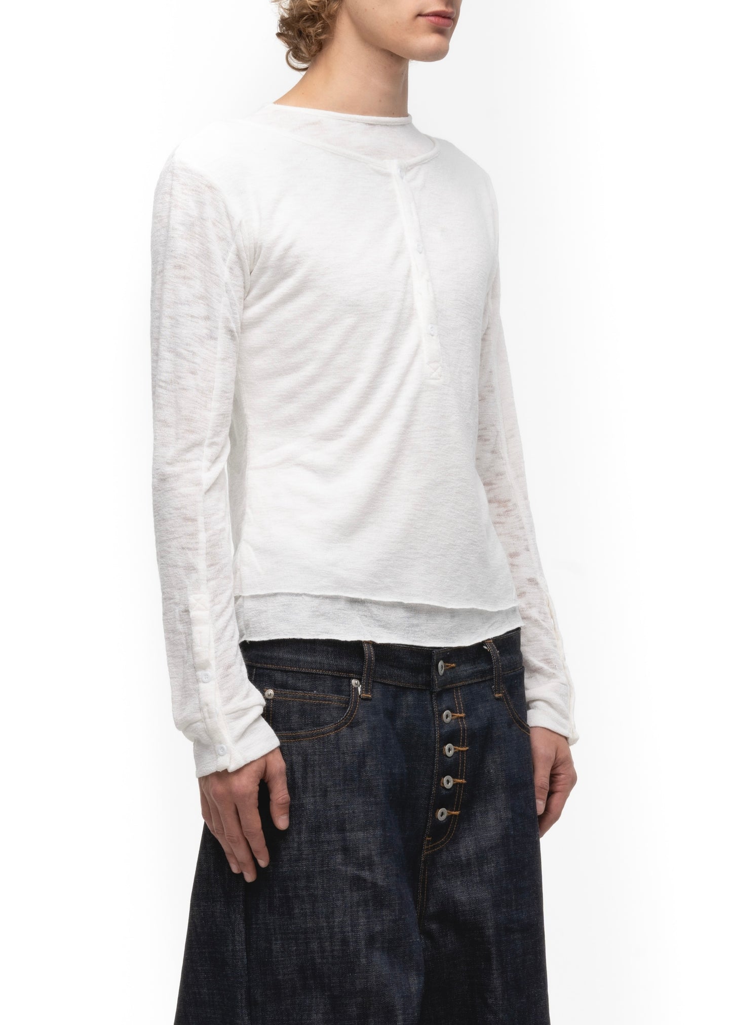 JAPANESE DOUBLE-LAYERED BUTTON LONGSLEEVE WHITE