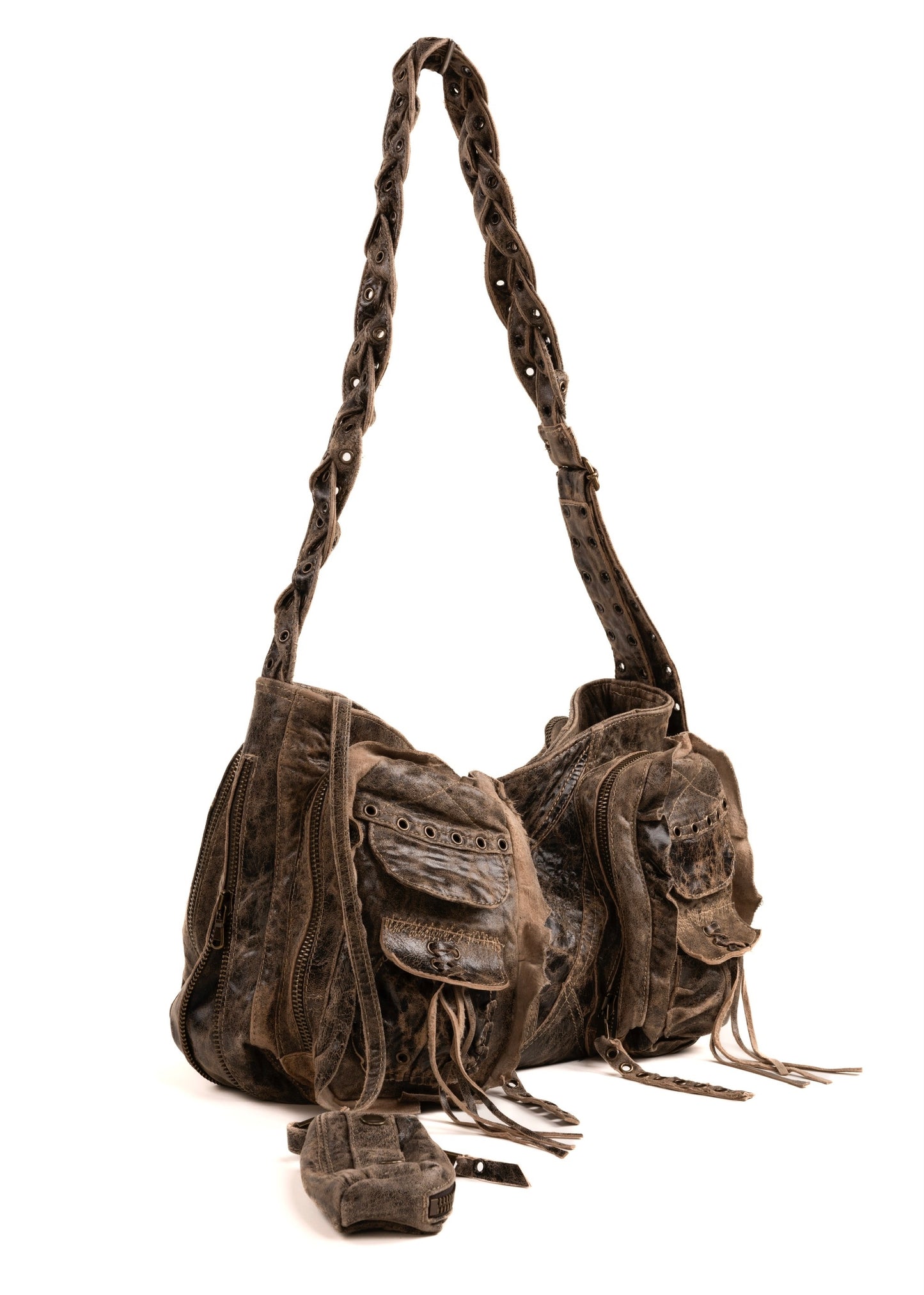 BRAIDED USED LEATHER BAG 001