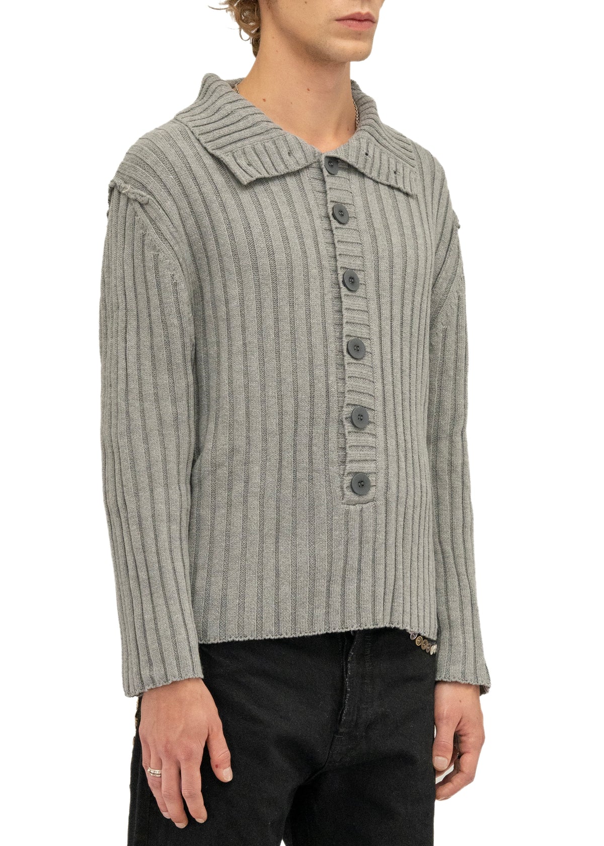 BUTTON LINE KNIT JUMPER GREY