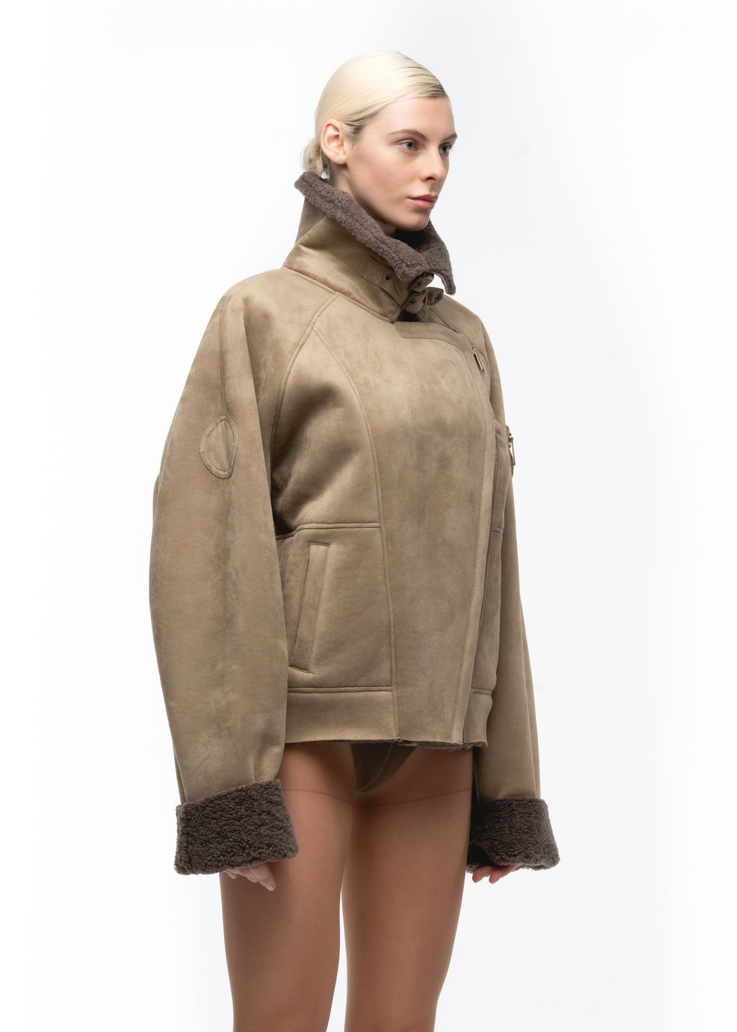 HEAVY FLIGHT SHEARLING JACKET DARK BEIGE WOMEN'S CUT