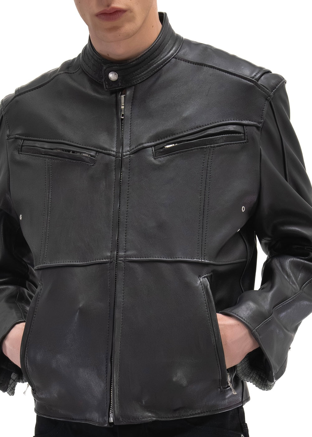 LAYERED RACER CUT LEATHER JACKET