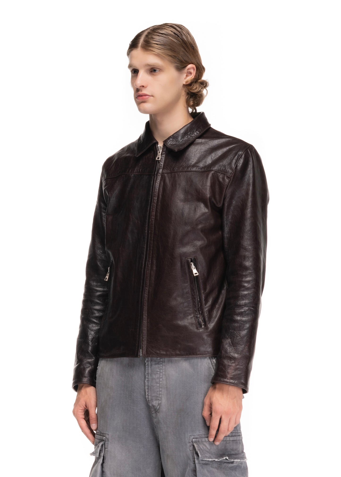 SLIM BASIC CUT LEATHER JACKET 001
